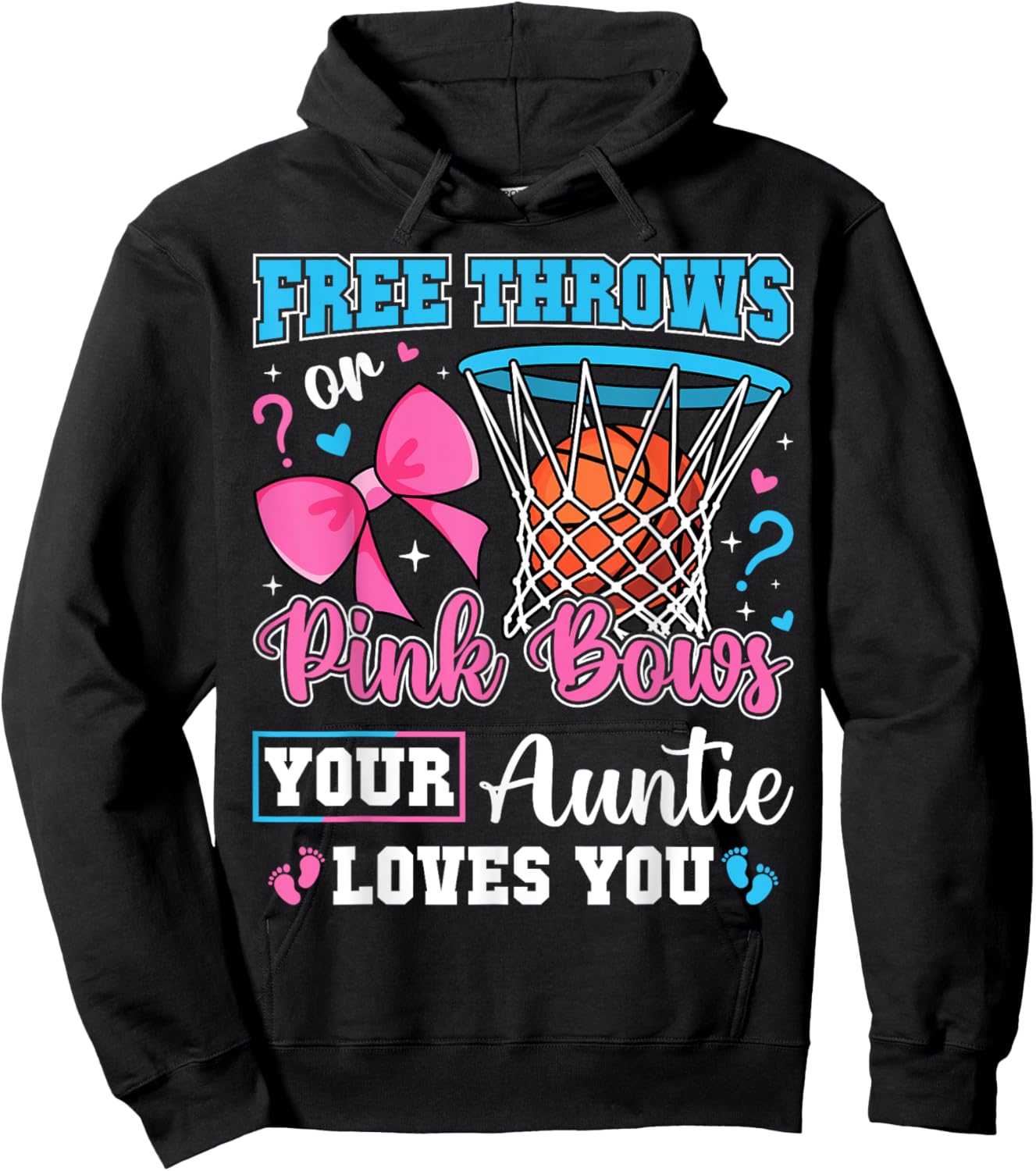 Free Throws or Pink Bows Auntie Loves You Baby Gender Reveal Hoodie - Hoodie | Black