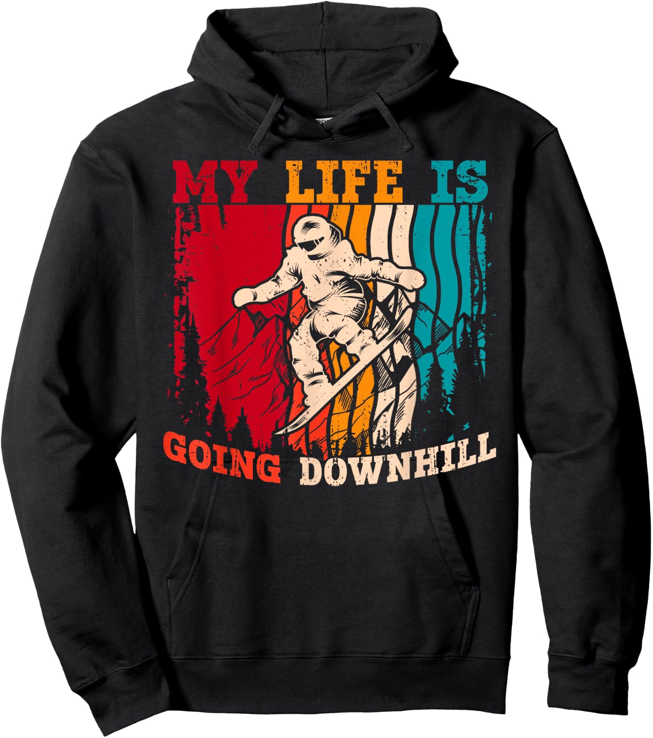 My Life Is Going Downhill Retro Snowboarding Winter Sports Hoodie - Hoodie | Black