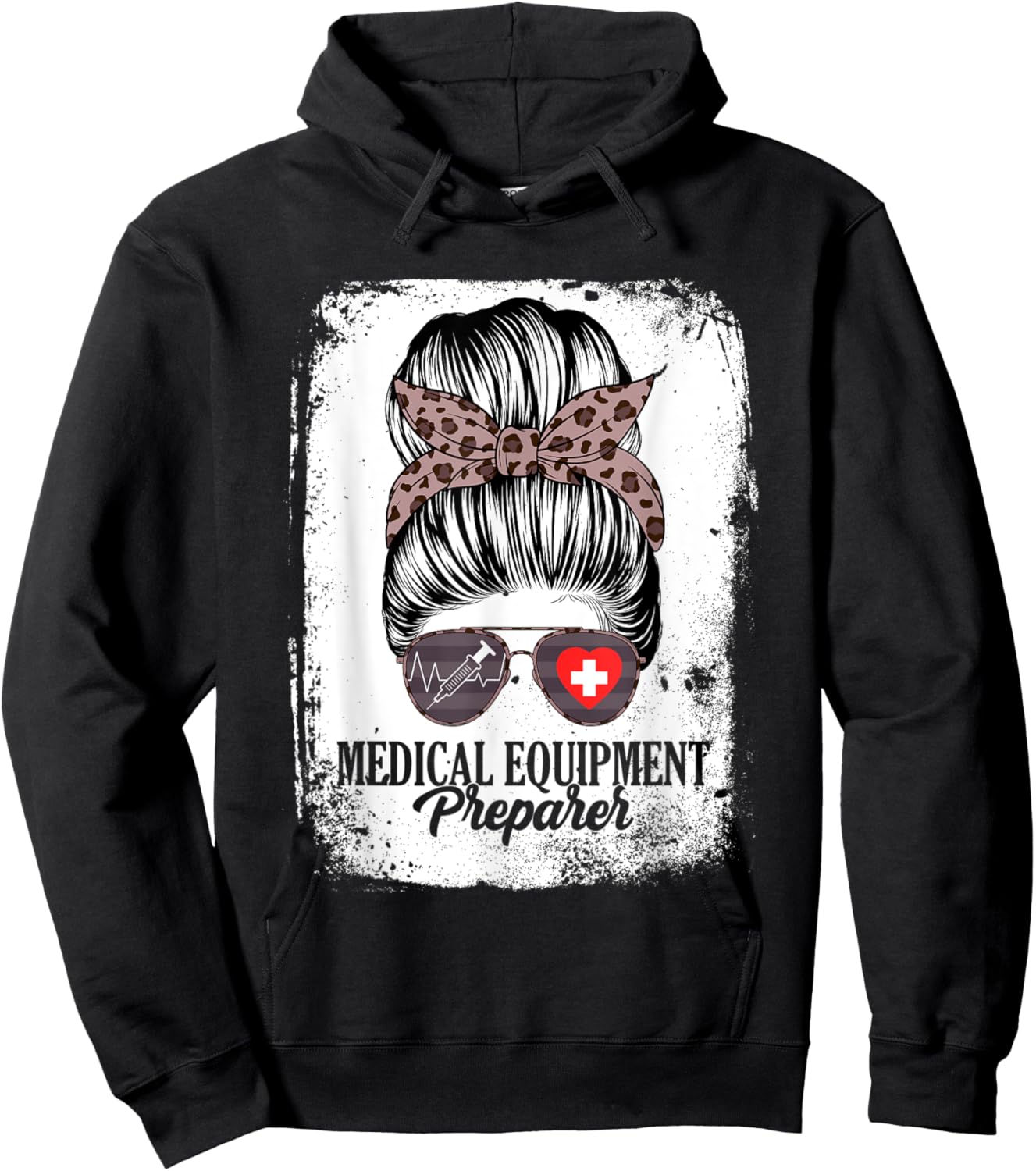 Medical Equipment Preparer Messy Bun Women Healthcare Worker Hoodie - Hoodie | Black