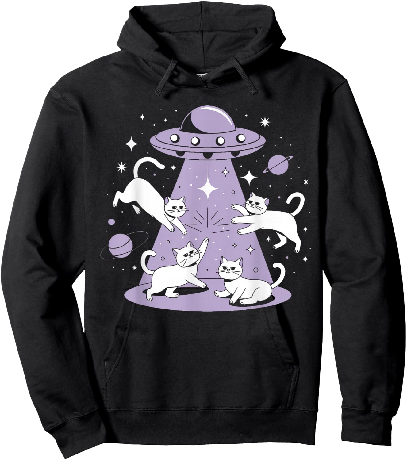UFO Cat Alien Abduction Alien Cats and Flying Saucer Men Women Girls Kids Hoodie - Hoodie | Black