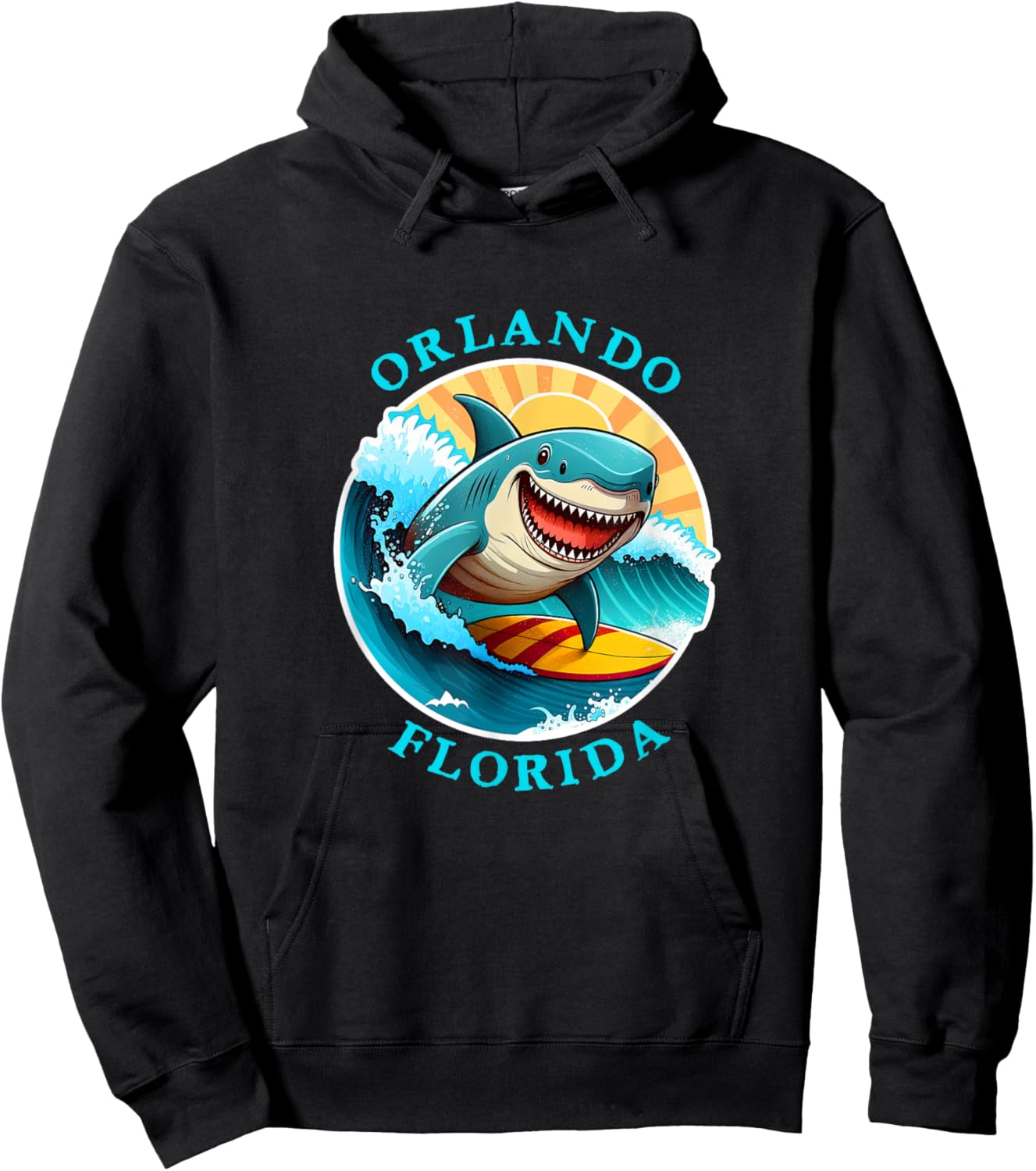 Orlando Florida Happy Surfing Shark Souvenir Hoodie - Hoodie | Black