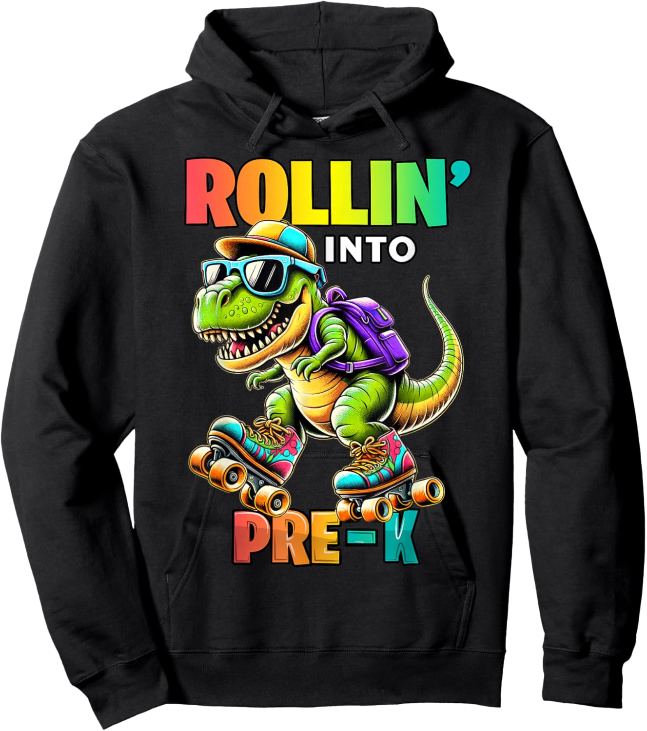 Pre-K Back To School First Day Boys Rollin into Pre-K T Rex Hoodie - Hoodie | Black
