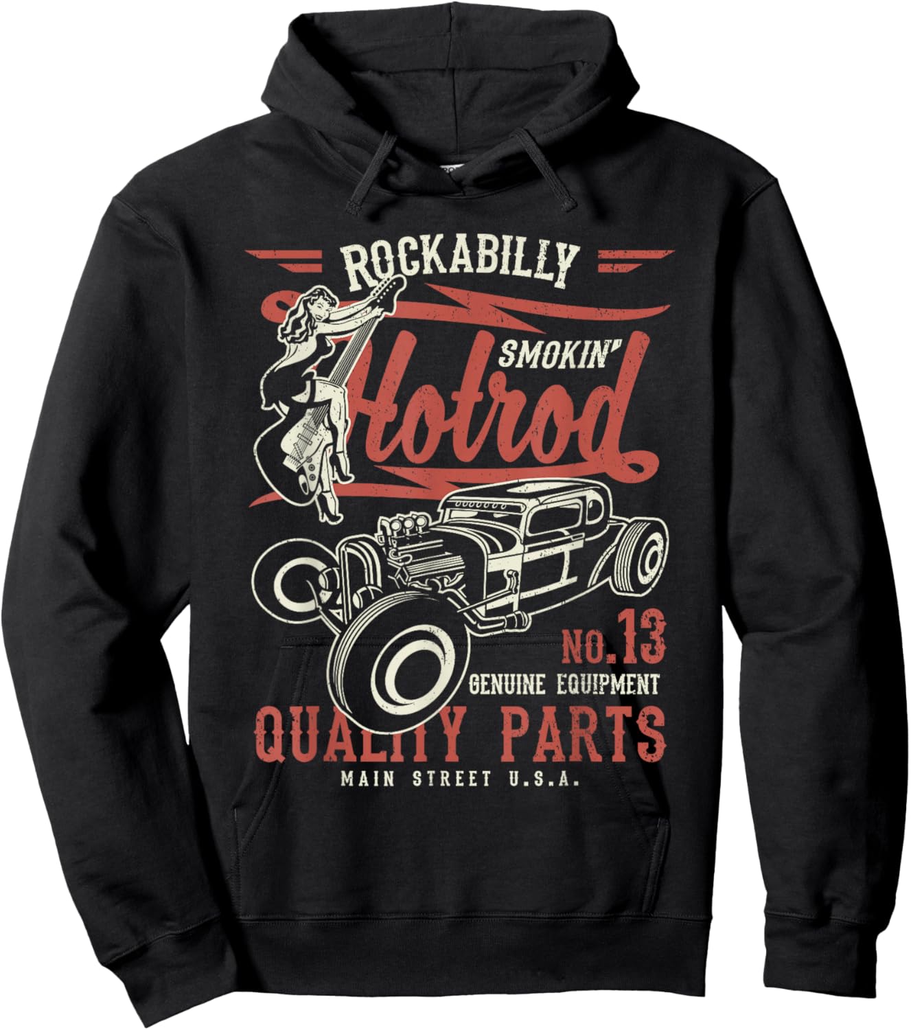 Retro Vintage Style Hotrod Distressed Design Hoodie - Hoodie | Black