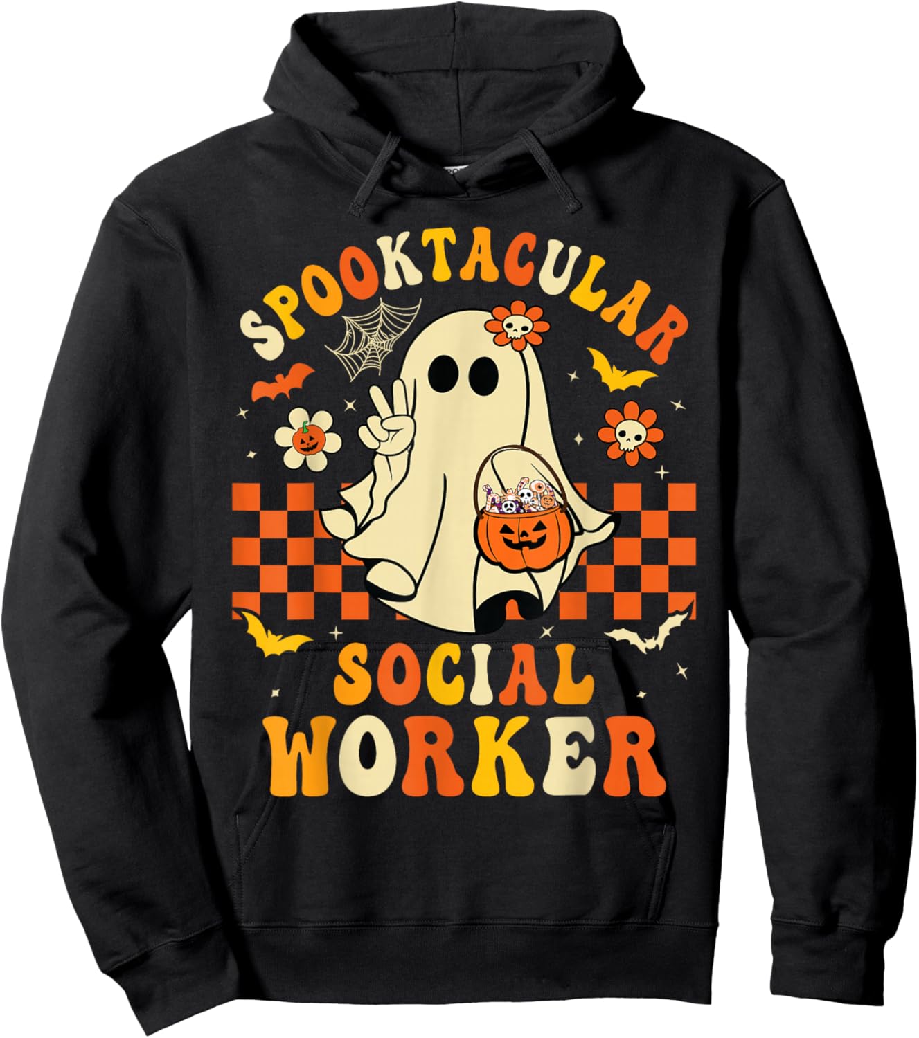 Groovy Spooktacular School Social Worker Halloween Ghost Hoodie - Hoodie | Black