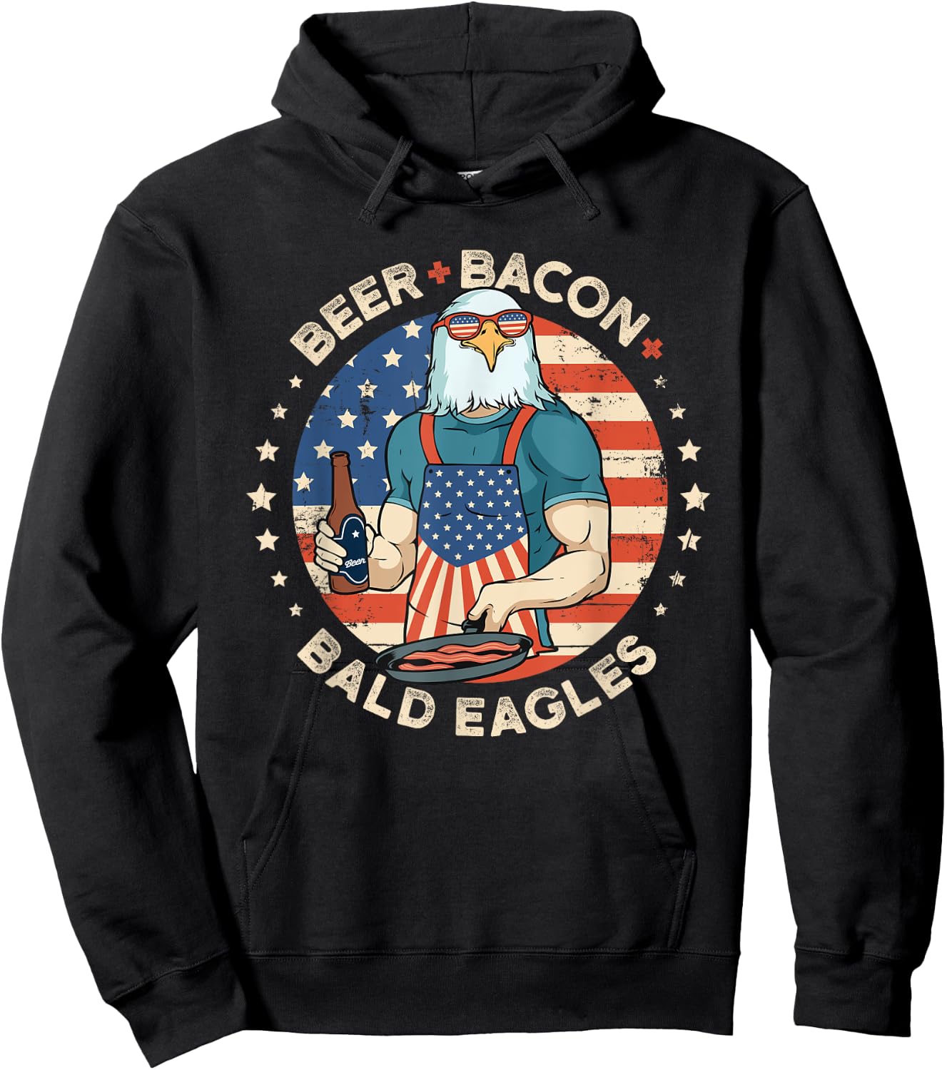 Funny Beer Bacon Bald Eagles Patriotic 4th of July Hoodie - Hoodie | Black