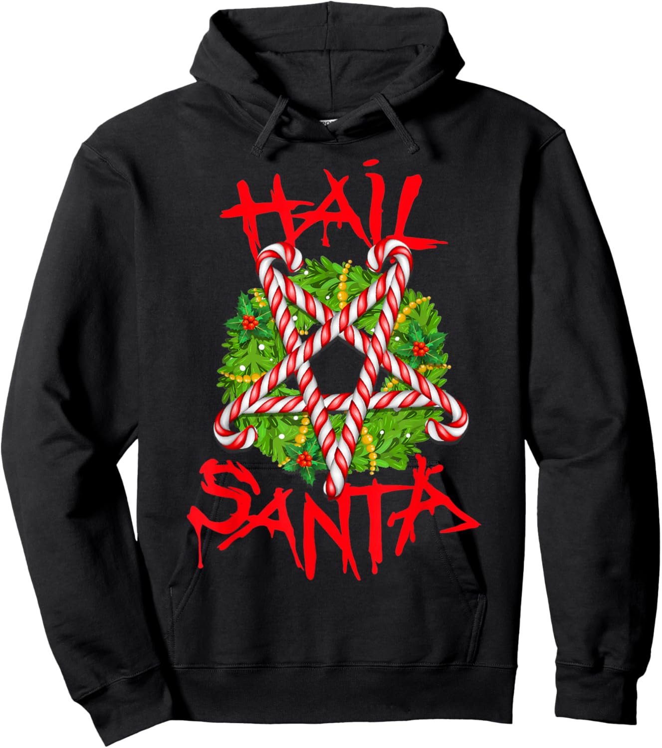 Christmas Hail Santa Candy Cane Pentagram Evil Krampus Satan Hoodie - Hoodie | Black