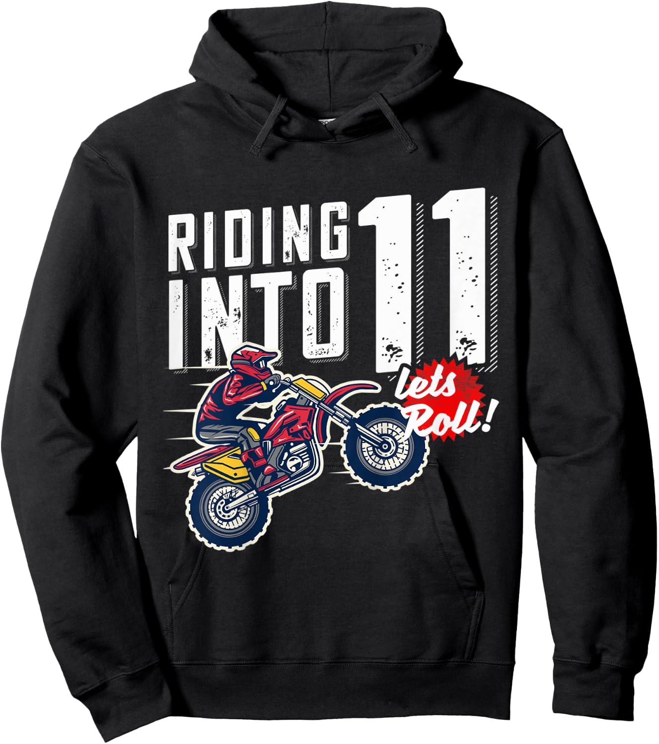 Kids 11th Birthday Motor Cross, Dirt Bike Birthday Riding Into 11 Hoodie - Hoodie | Black