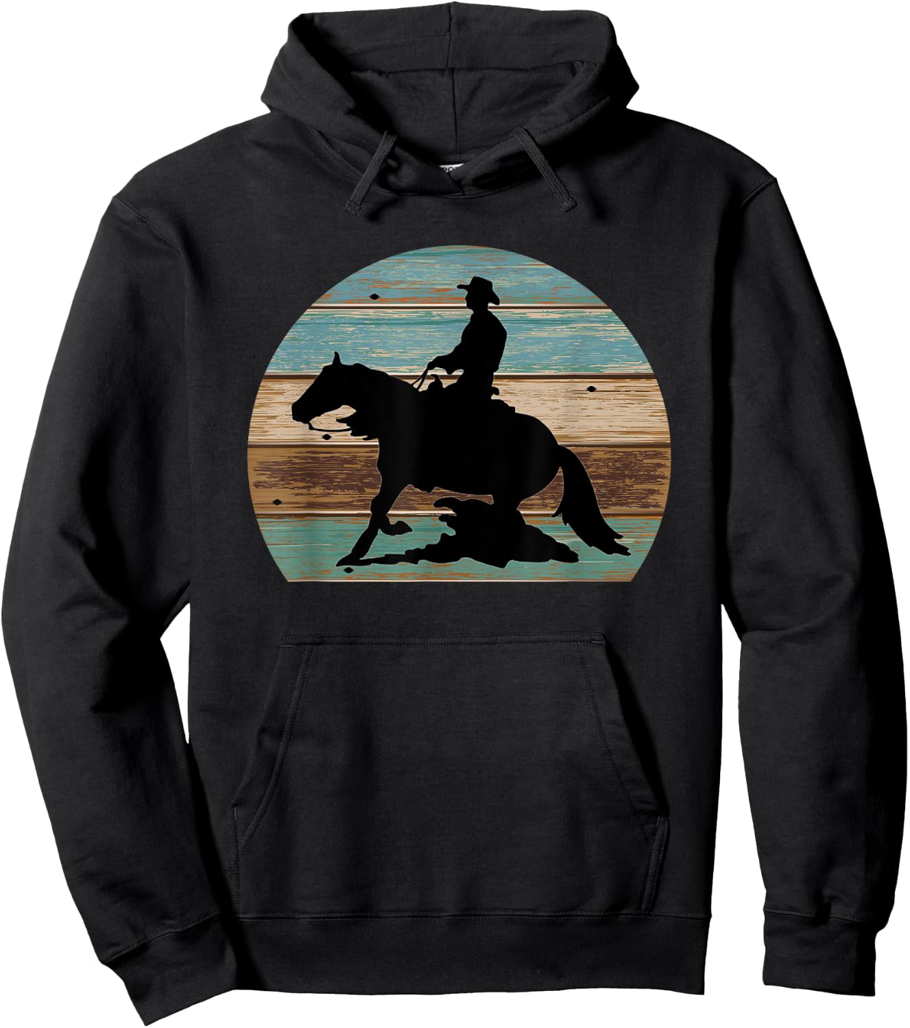 Western Cowboy Reining Horse Sliding Stop Vintage Style Hoodie - Hoodie | Black