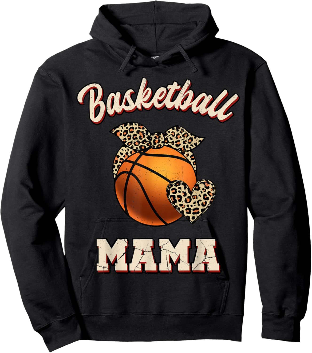 Basketball Mama Bandana Leopard Heart Fans Mother's Day Hoodie - Hoodie | Black