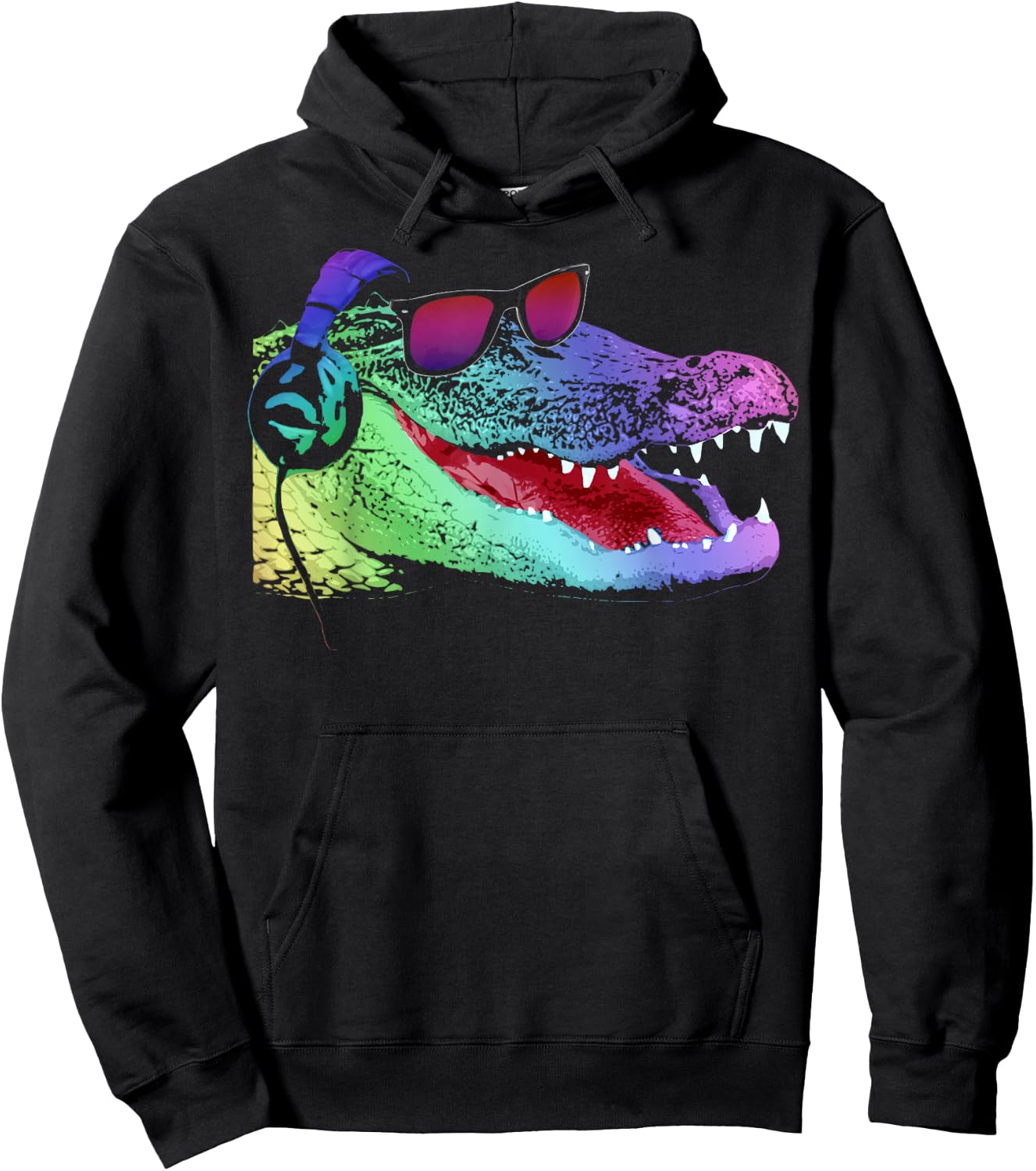 Alligator with Headphones and Sunglasses Hoodie - Hoodie | Black