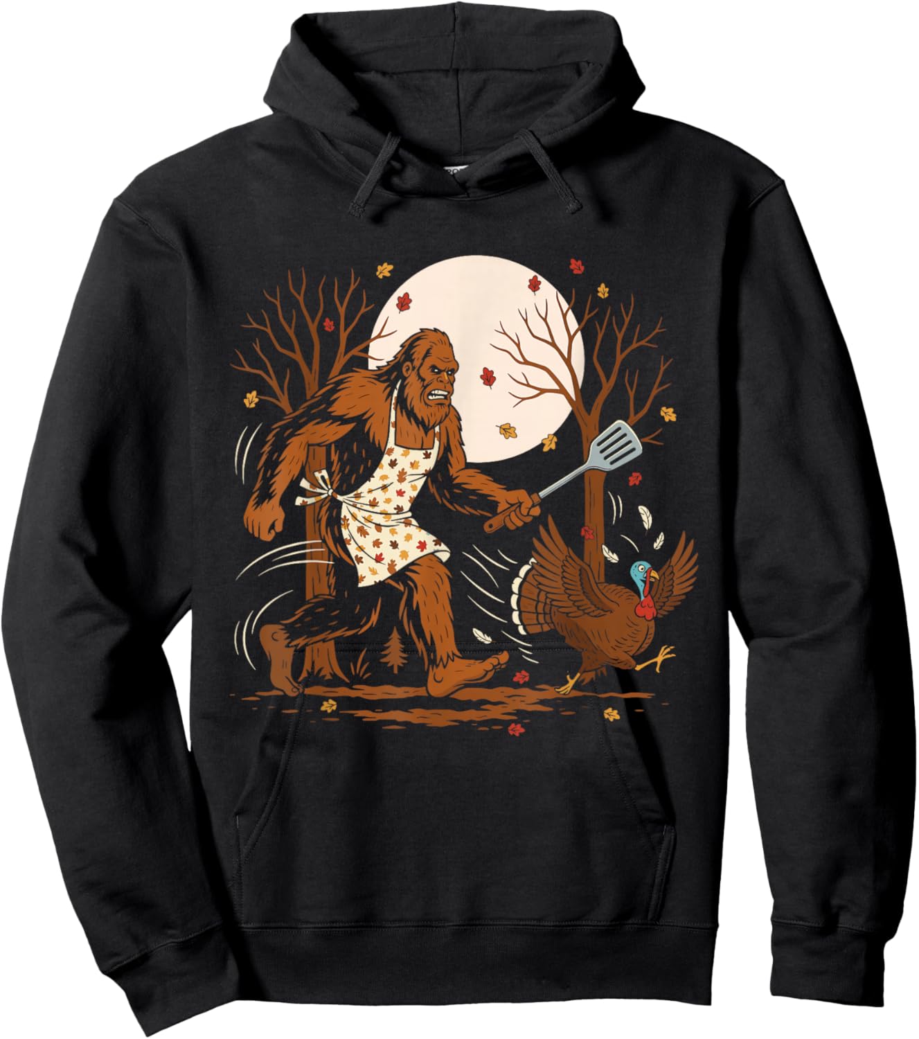 Funny Thanksgiving Bigfoot Turkey Sasquatch Autumn Hoodie - Hoodie | Black