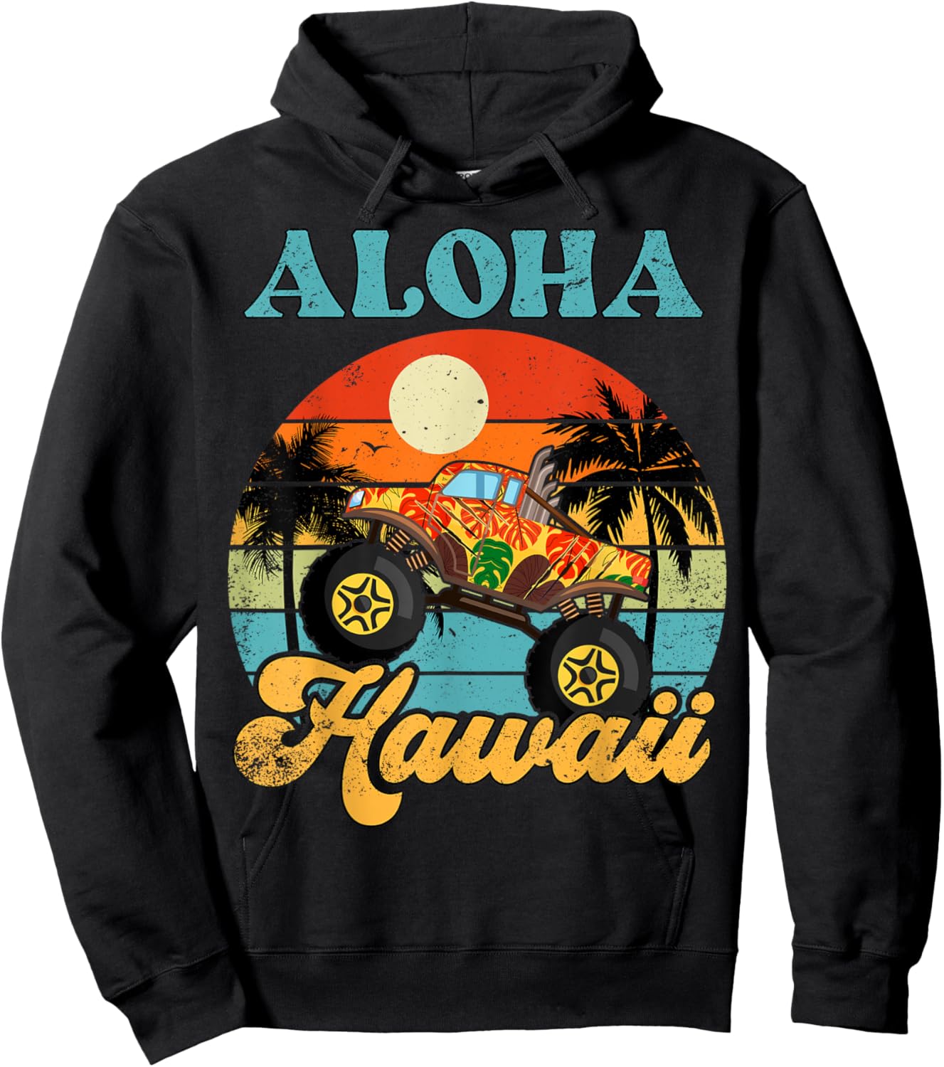 Boy Toddler Hawaiian-Shirt Aloha Hawaii Monster Truck Kids Hoodie - Hoodie | Black