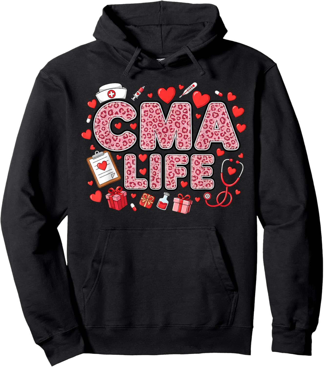 Funny Nurse CMA Life Leopard Stethoscope Valentine's Day Hoodie - Hoodie | Black