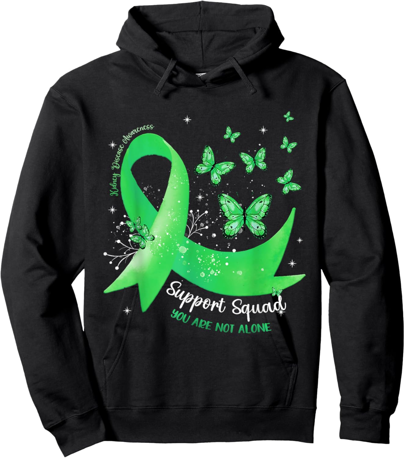 Support Squad Green Ribbon Butterfly Kidney Disease Hoodie - Hoodie | Black