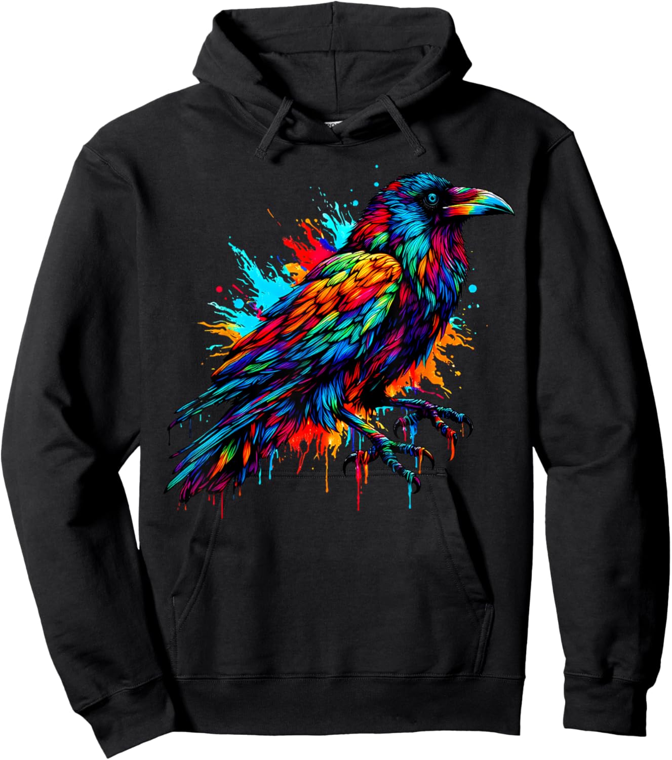 Cool Crow Bird Spirit Animal Illustration Tie Dye Art Hoodie - Hoodie | Black