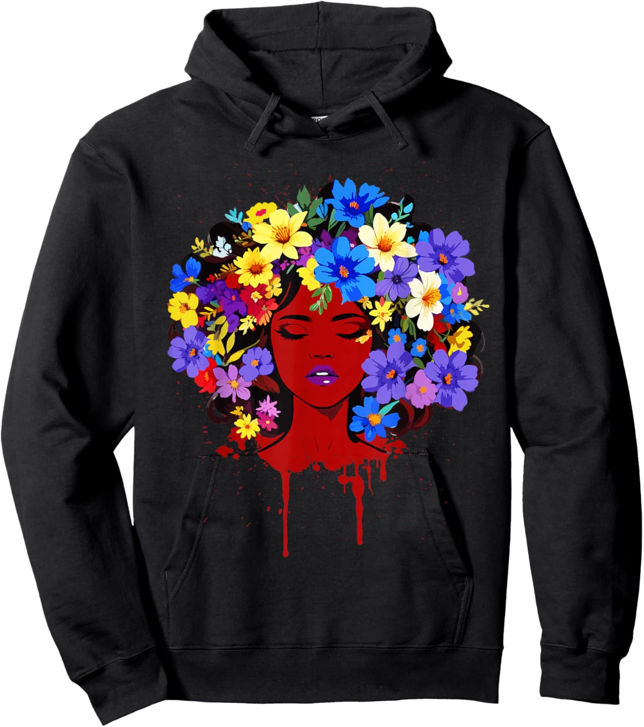 Afro Girl Flower Hair Black History Juneteenth Black Queen Hoodie - Hoodie | Black