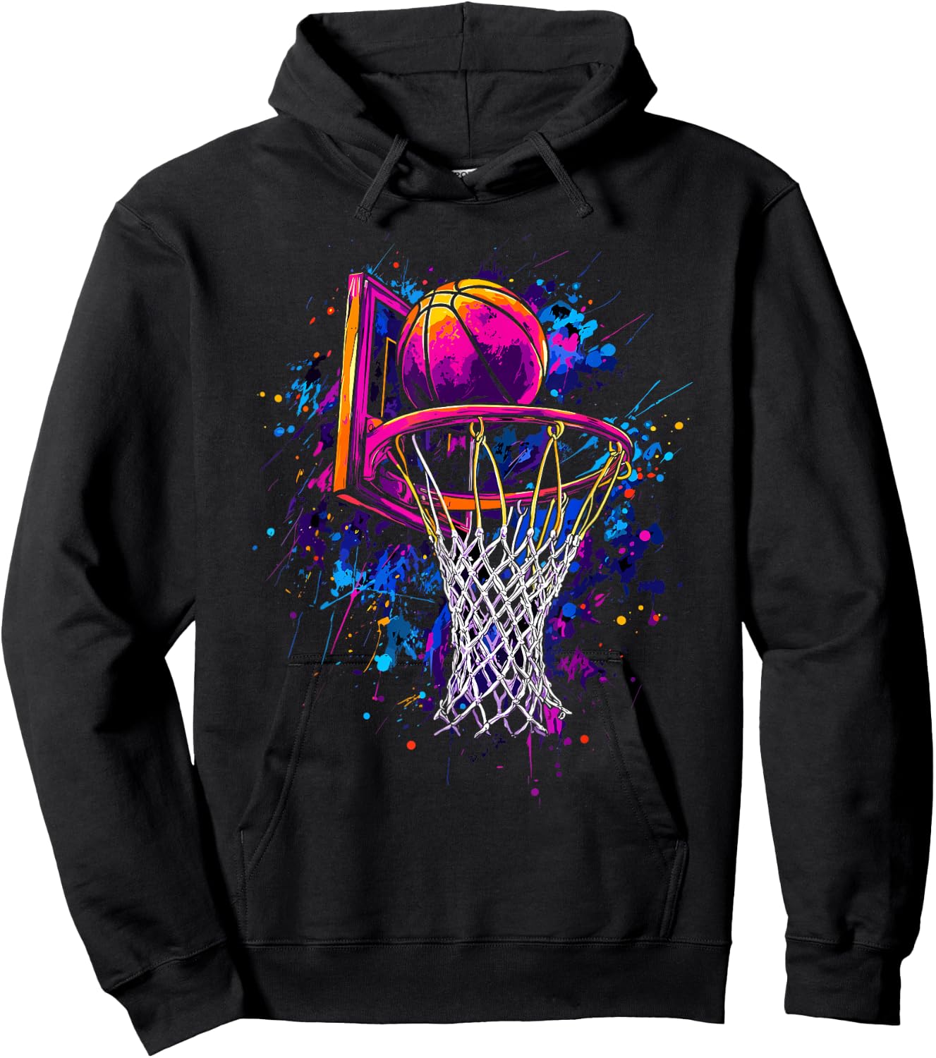 Colorful Basketball Tie Dye Color,Splash Basketball Hoop Net Hoodie - Hoodie | Black