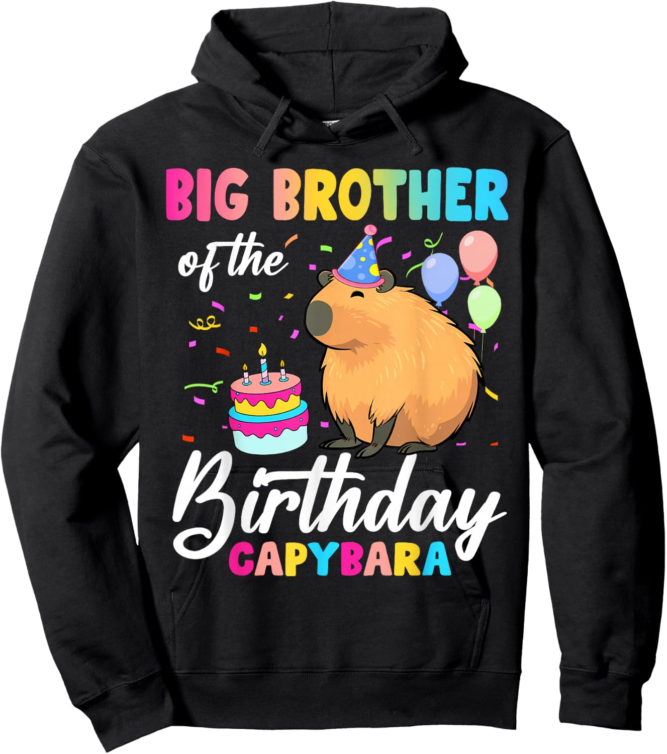 Big Brother Of The Birthday Capybara Girl Bday Party Family Hoodie - Hoodie | Black