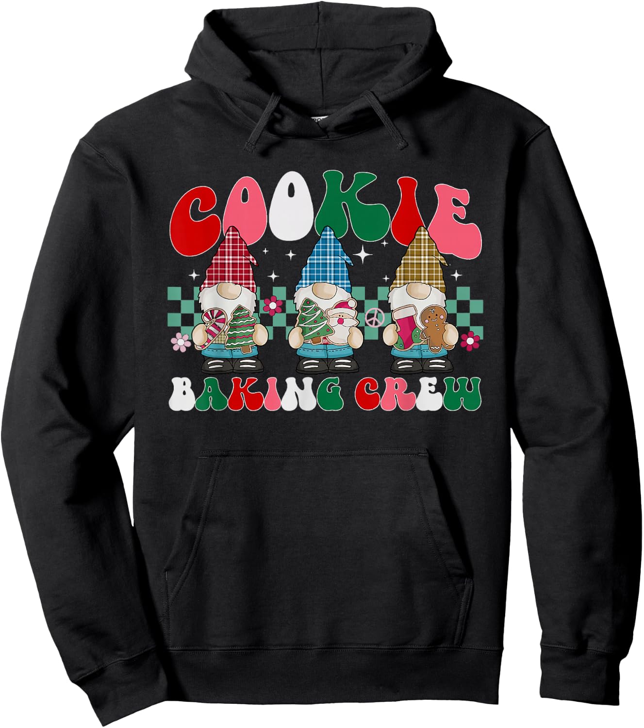 Merry Christmas Cookie Baking Crew Cute Gnome Plaid Pajamas Hoodie - Hoodie | Black