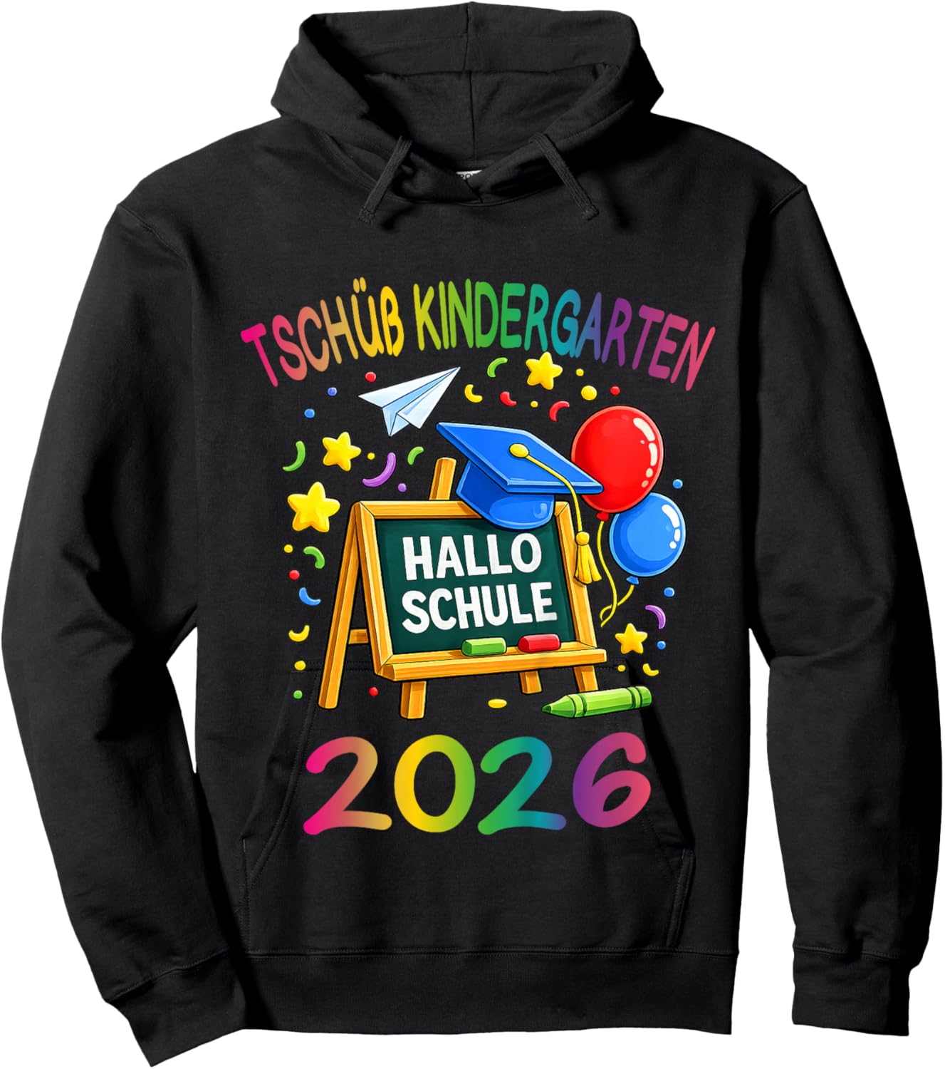Kinder Tschüss Kindergarten Hallo Schule 2026 Schulanfang Hoodie - Hoodie | Black