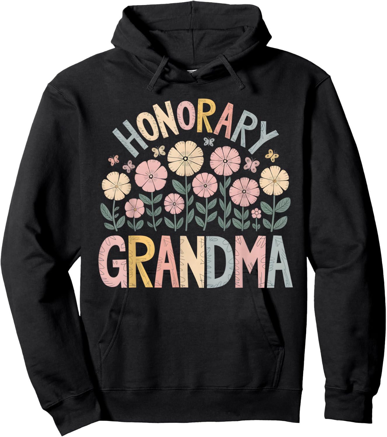 Honorary Grandma Floral Hoodie - Hoodie | Black