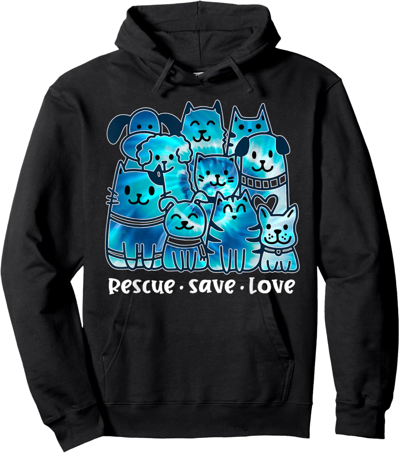 Rescue Save Love Cute Tie Dye Animal Rescue Dog Cat Lovers Hoodie - Hoodie | Black