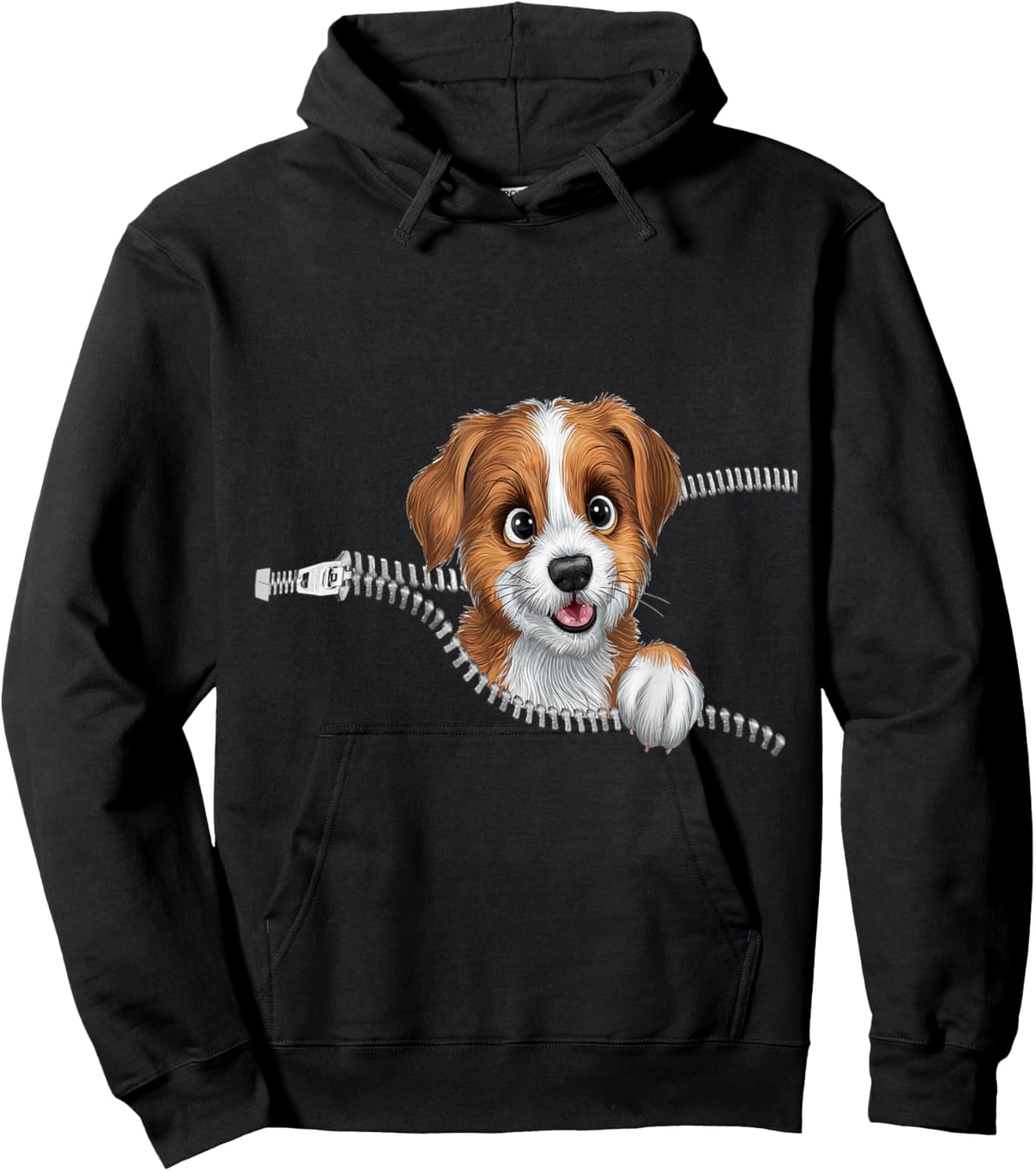 Cute Dog in Pocket Funny Zipper Pocket Graphic Design Puppy Women Girls Kids Hoodie - Hoodie | Black