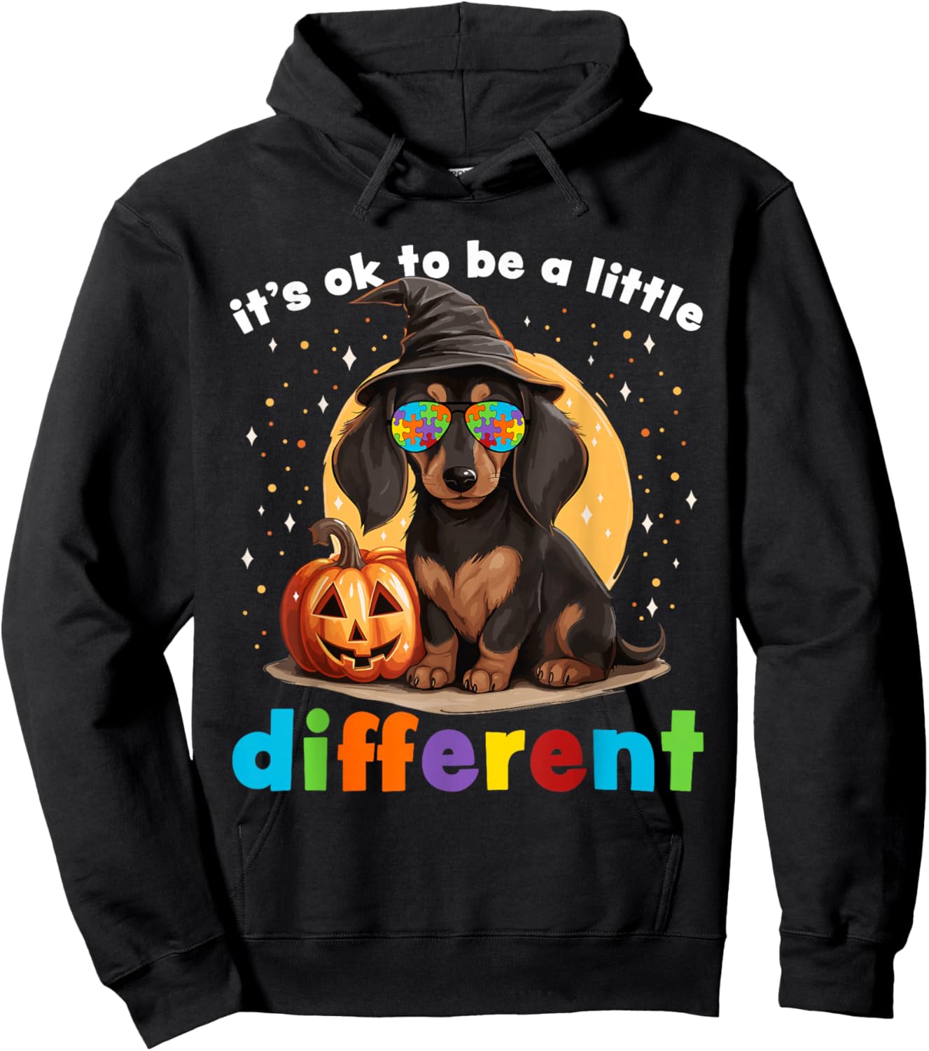Dachshund Halloween Autism Awareness 2023 Weiner Dog Kids Hoodie - Hoodie | Black