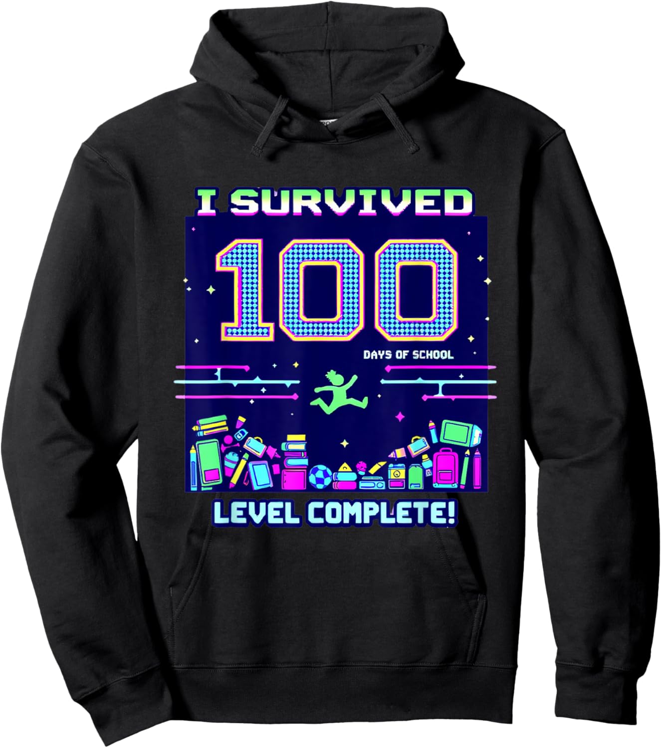 I Survived 100 Days of School Retro Gamer Celebration Hoodie - Hoodie | Black