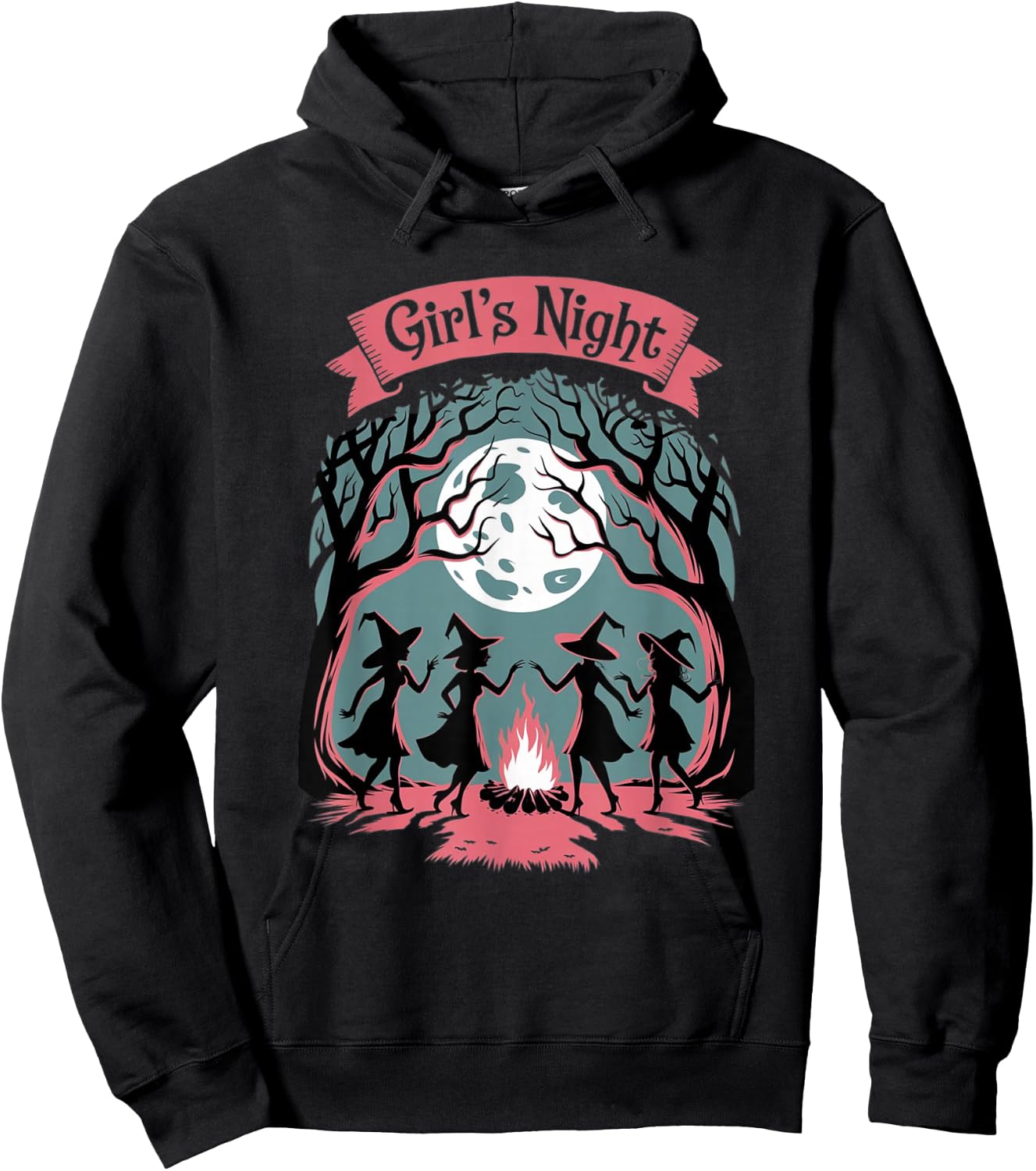 Girl's Night Witch Coven Halloween motif Spooky Fun banner Hoodie - Hoodie | Black