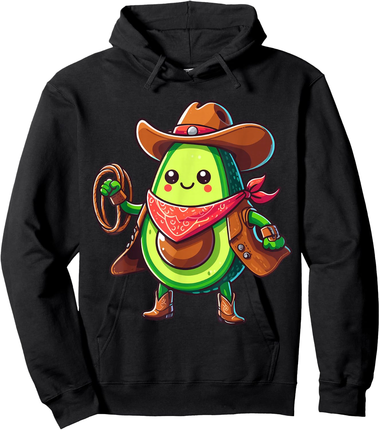 Avocado Western Cowboy Lovers | Cute Cattle Lasso Cartoon Hoodie - Hoodie | Black