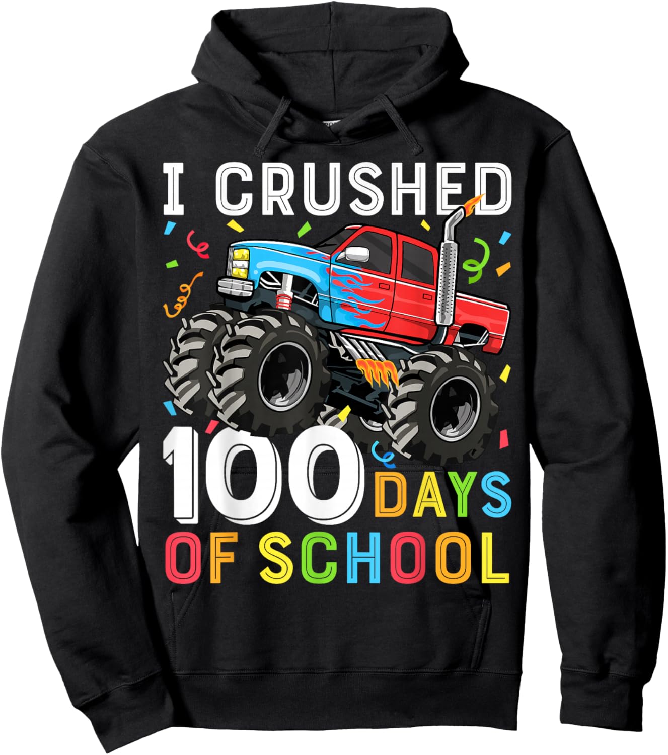 100 Days of School Monster Truck 100th Day of School Boys Hoodie - Hoodie | Black