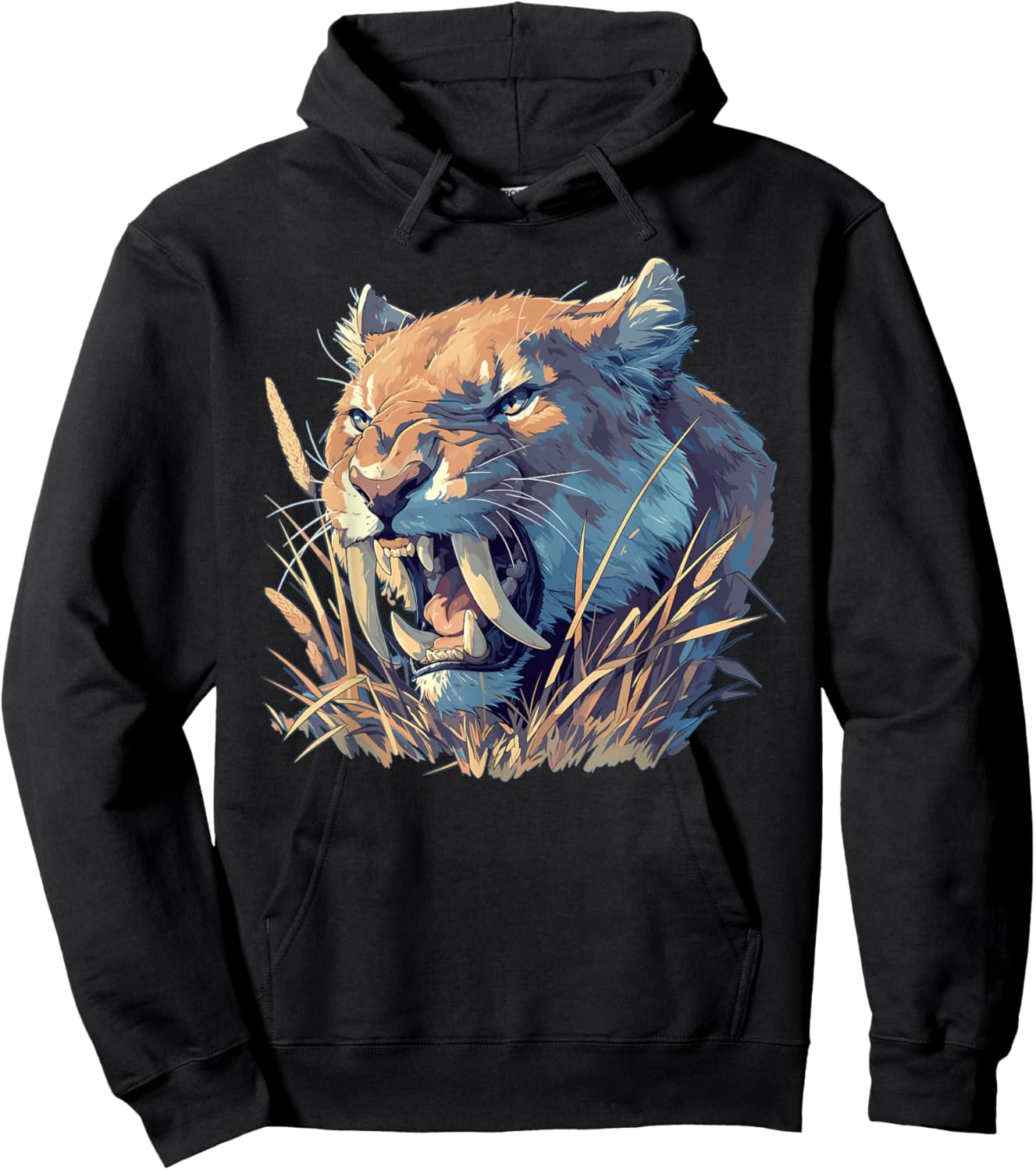 Saber-Toothed Tigers Saber-Toothed Tiger - -Adults, Small, Black, Sleeveless, Cotton Blend, Animal Print Saber-Toothed Tiger Hoodie - Hoodie | Black