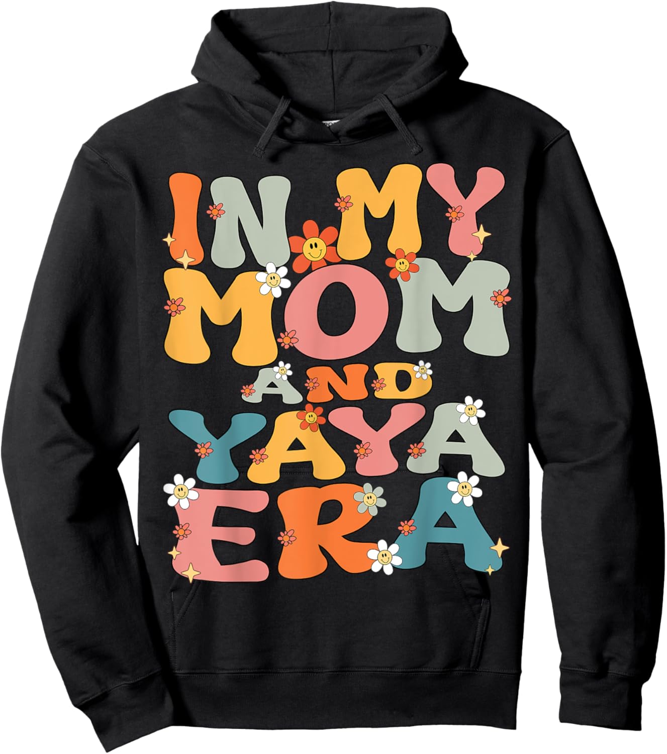In My Mom And Yaya Era Groovy Mom And Yaya Grandma Christmas Hoodie - Hoodie | Black