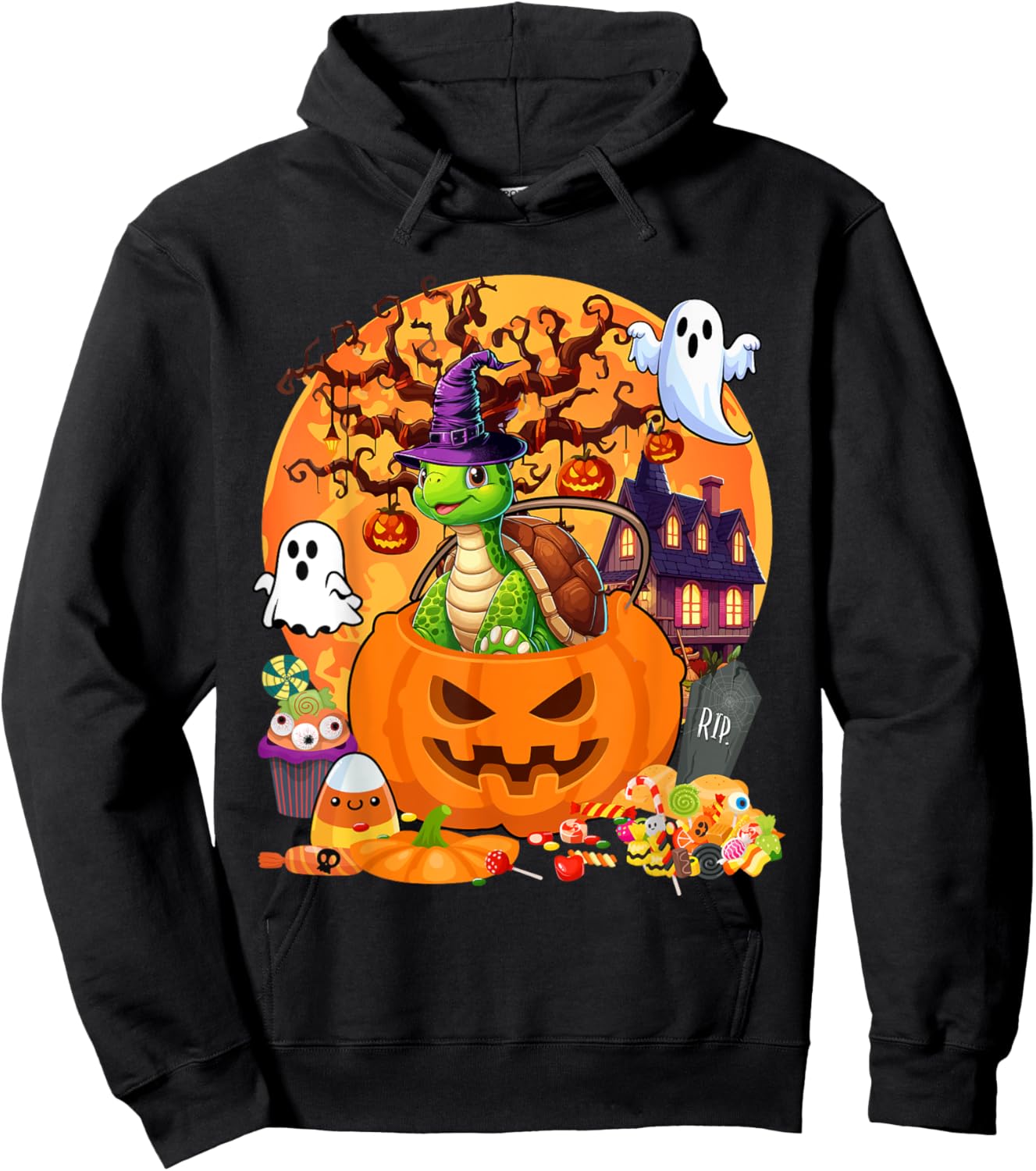 Turtle Cosplay Witch In Carved Pumpkin Basket Halloween Hoodie - Hoodie | Black