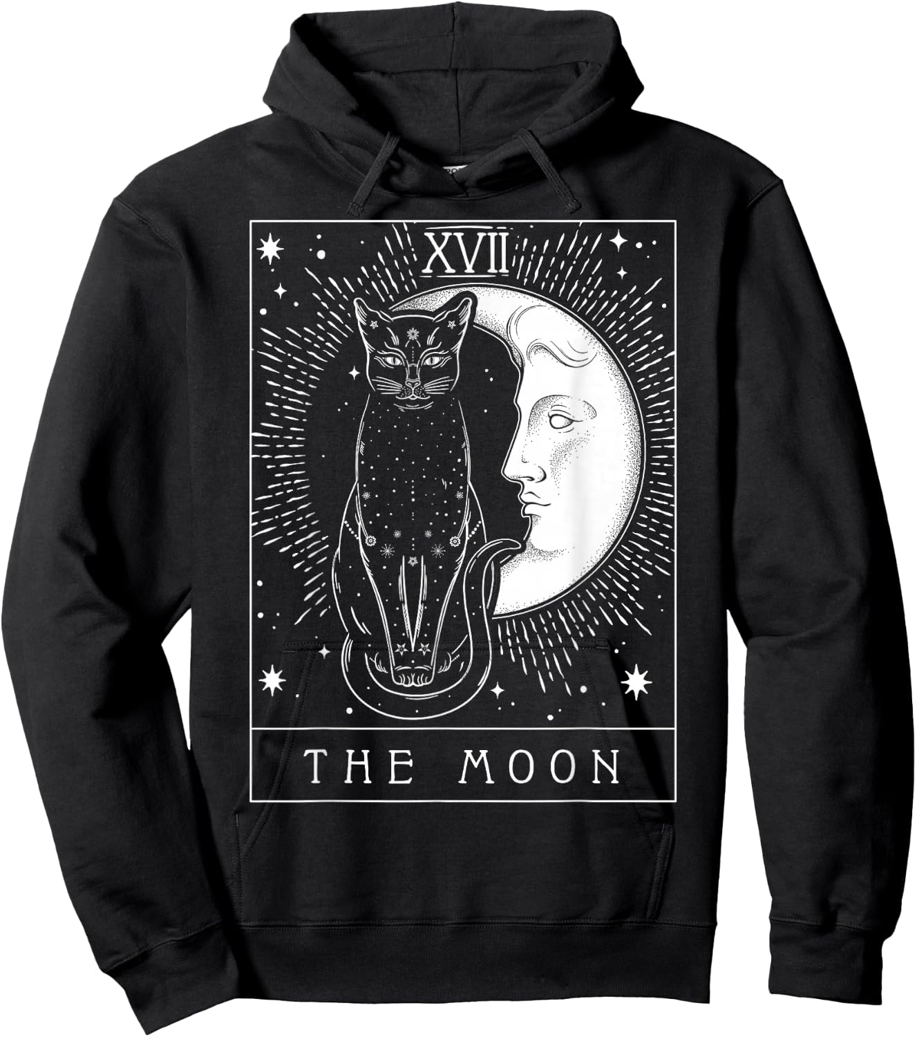 Tarot Card Crescent Moon and Cat Graphic Small Hoodie - Hoodie | Black