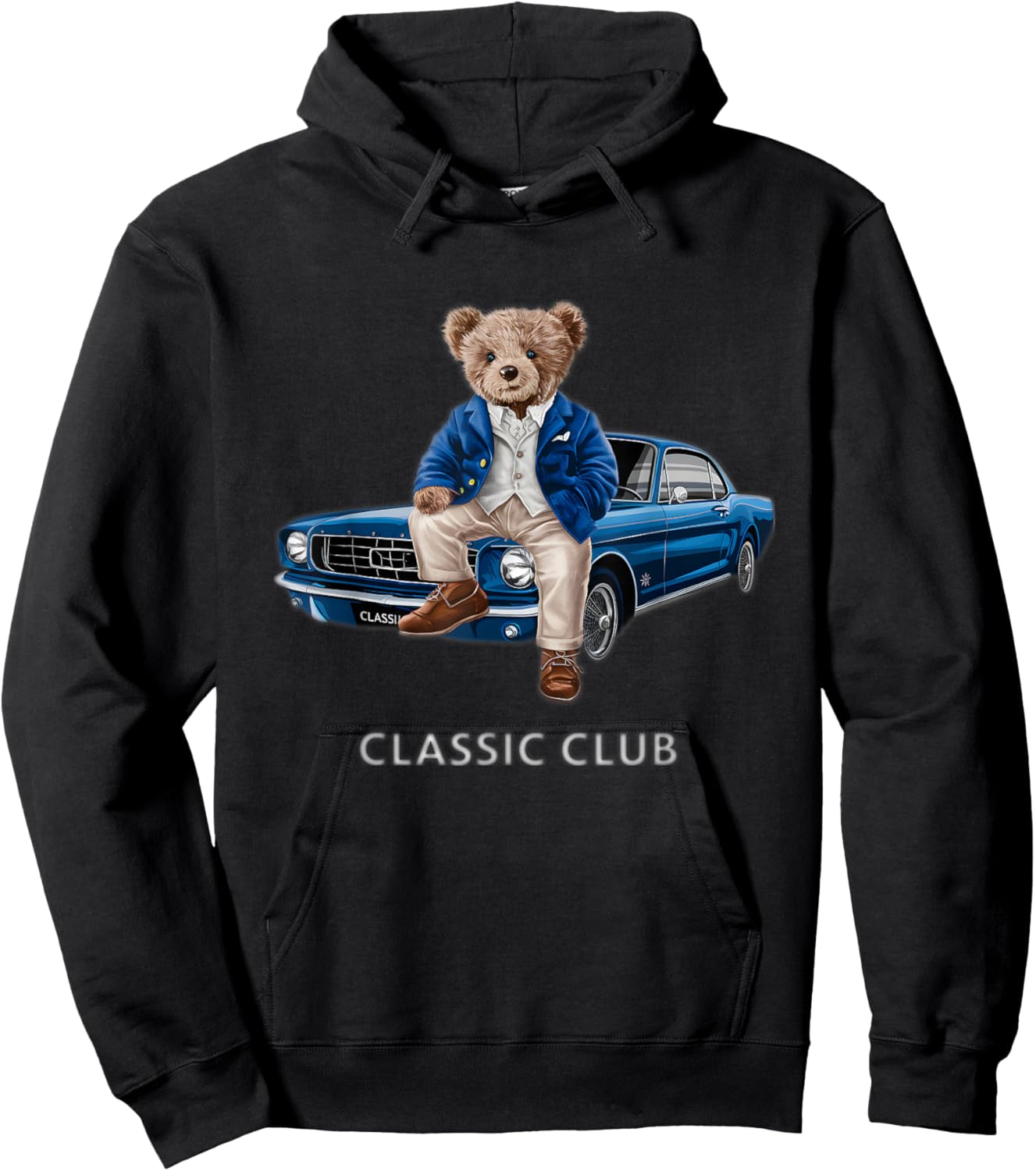 Enjoy Cool Teddy Bear with Classic Car Graphic Designs Fun Hoodie - Hoodie | Black