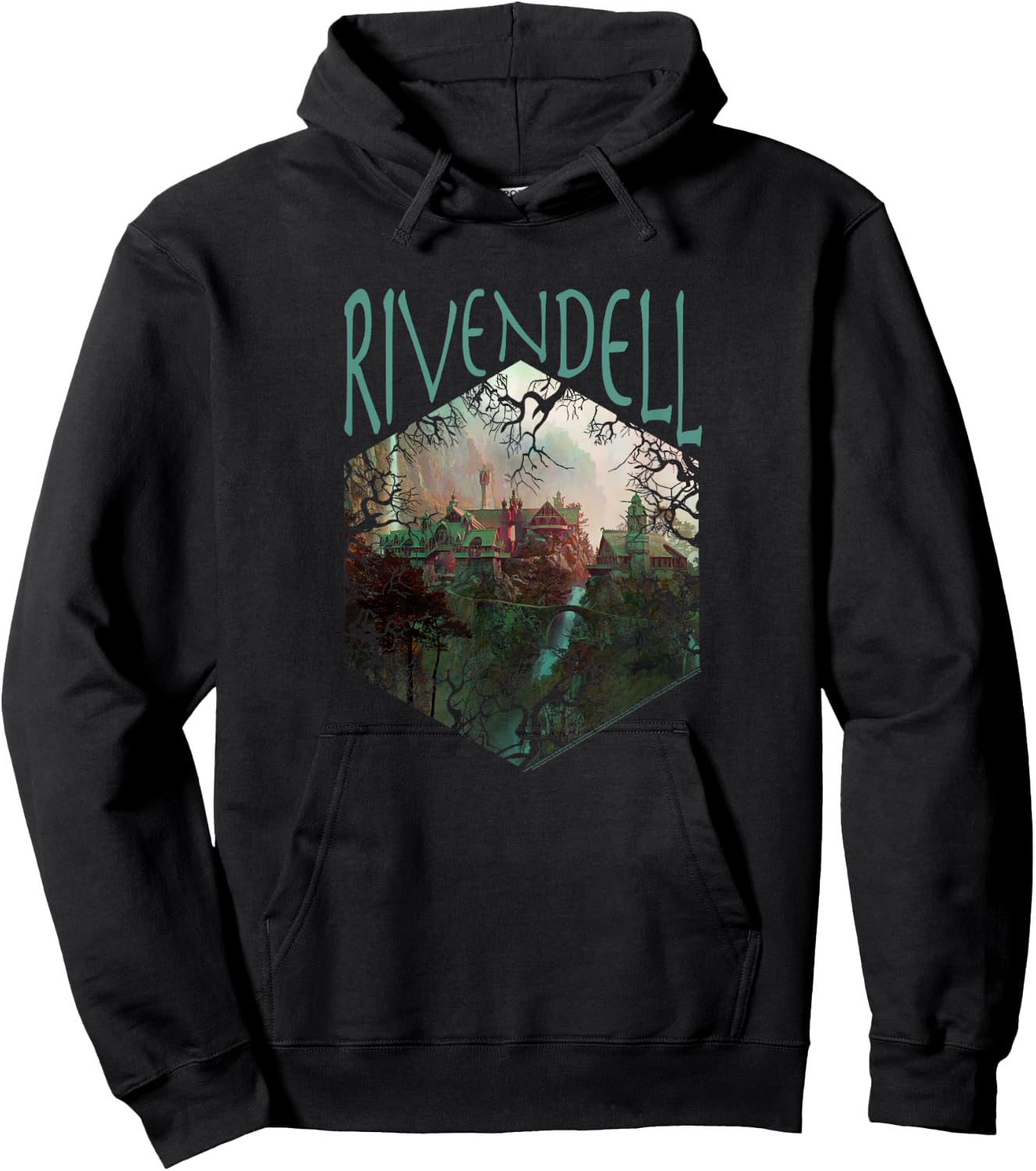 Lord of The Rings Rivendell Picture Hexagon Hoodie - Hoodie | Black