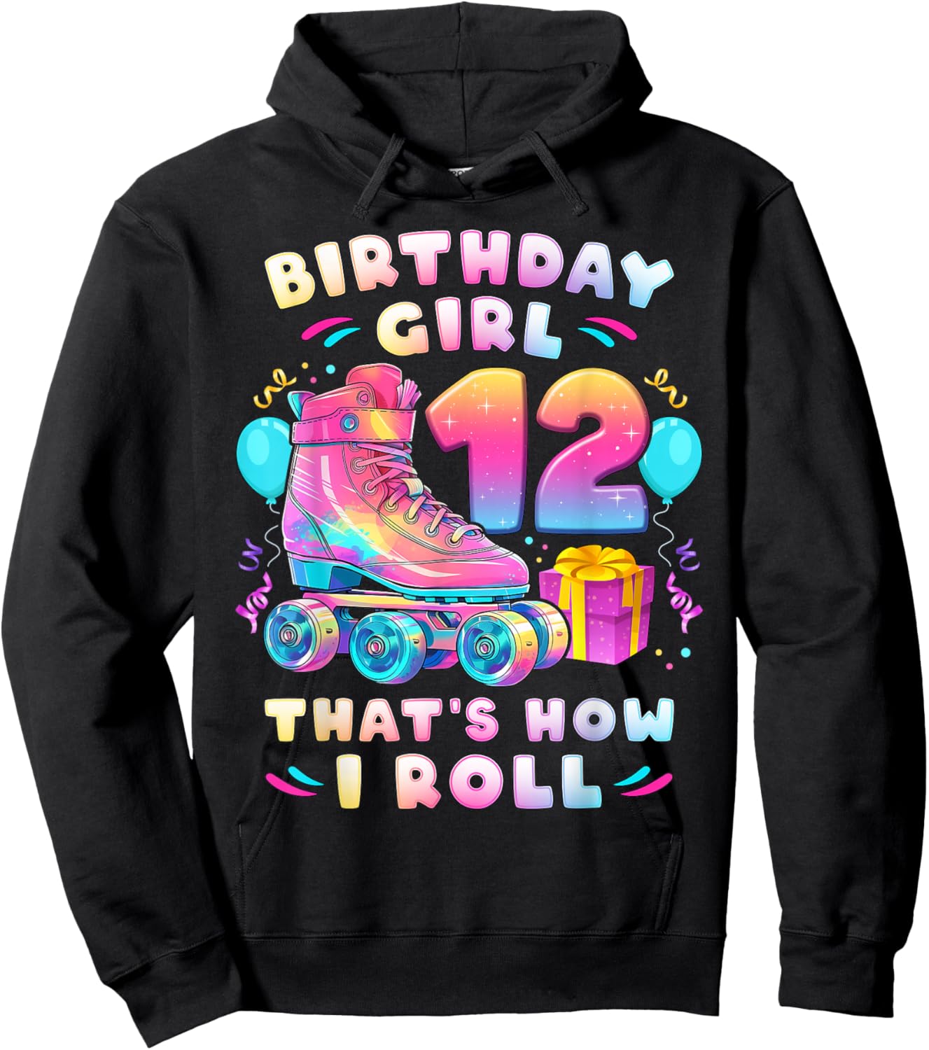 12th Birthday Girl Age 12 Roller Skates Number 12 Hoodie - Hoodie | Black