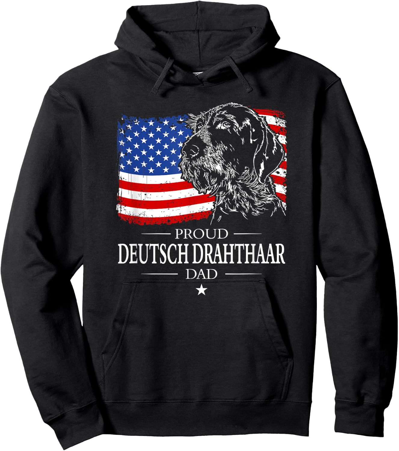 Proud Deutsch Drahthaar Dad American Flag patriotic dog gift Hoodie - Hoodie | Black