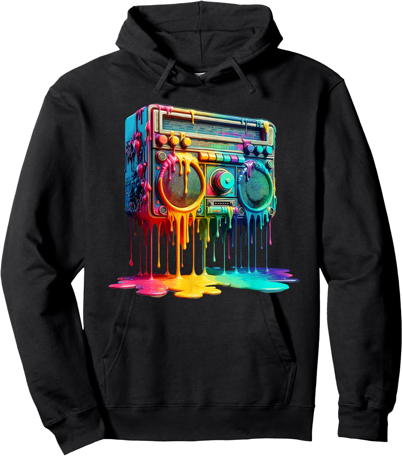 Dripping Paint Boombox Old School 80s Music Hip Hop Hoodie - Hoodie | Black