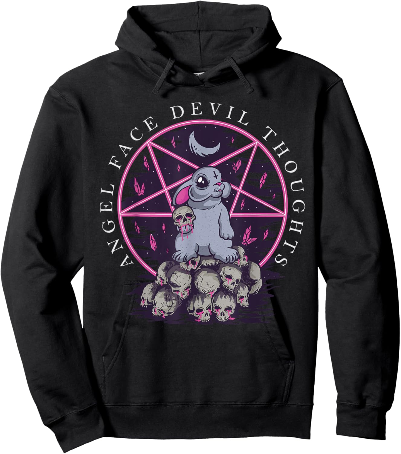Pastel Goth Occult Kawaii Anime Angel Face Devil Thoughts Hoodie - Hoodie | Black