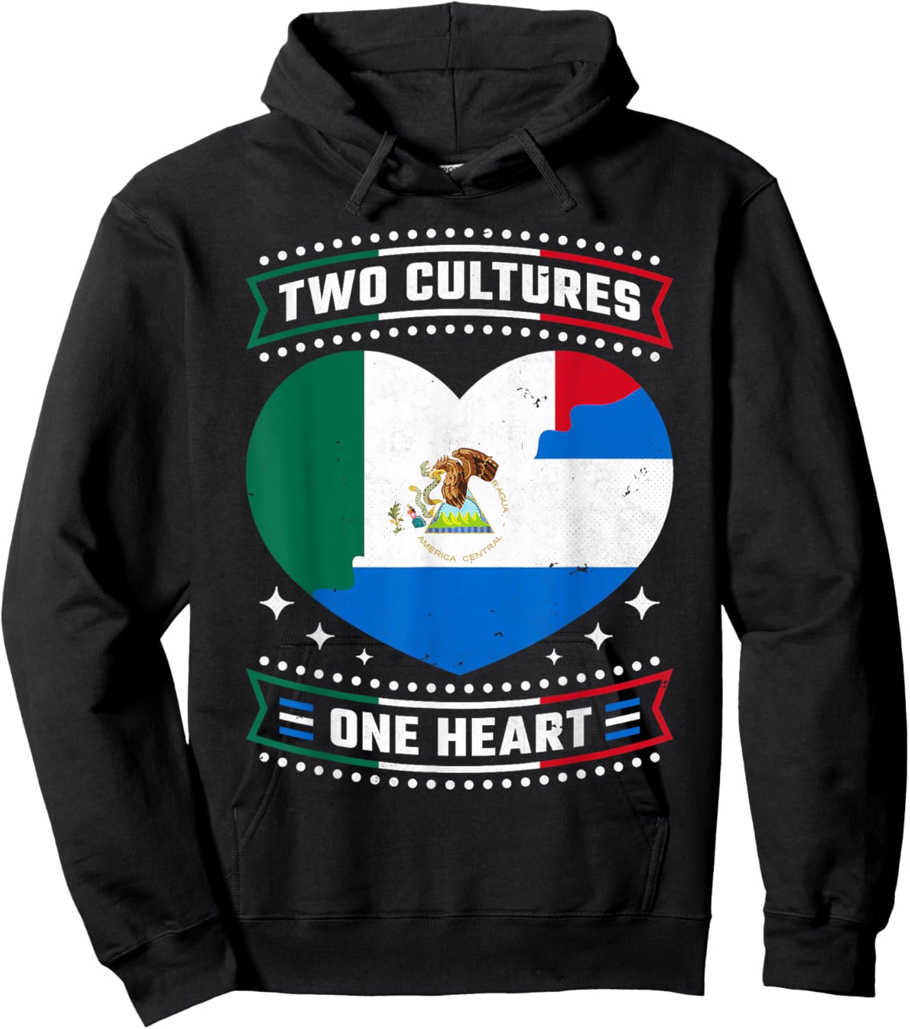 Two Cultures One Heart, Mexico Nicaragua Pride And Heritage Hoodie - Hoodie | Black