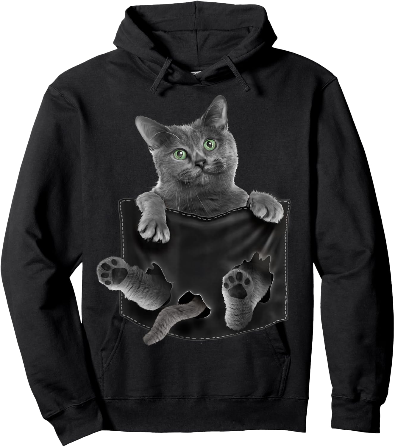 Russian Blue Cat in Pocket Hoodie - Hoodie | Black