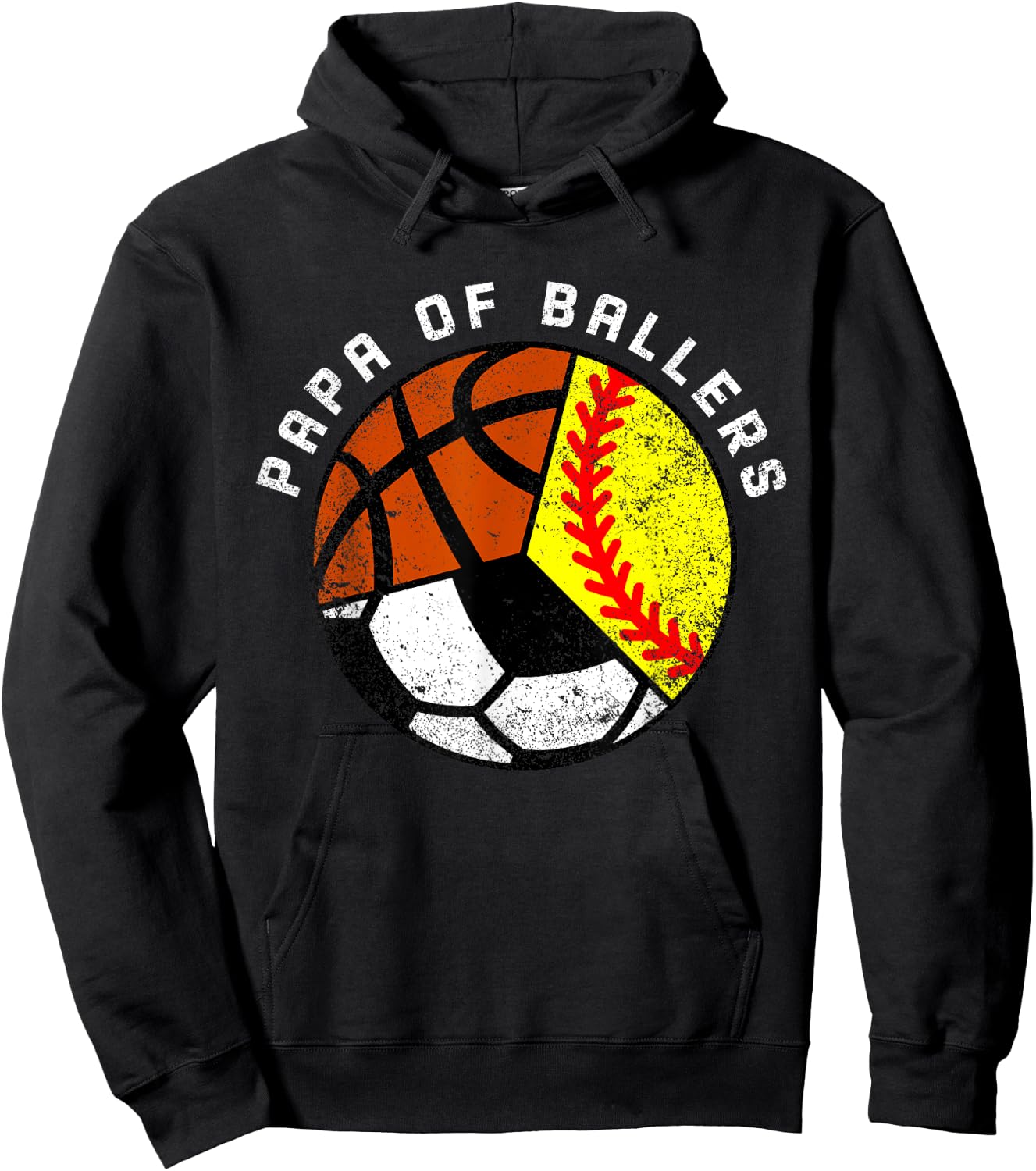 Papa Of Ballers Funny Softball Soccer Basketball Papa Hoodie - Hoodie | Black