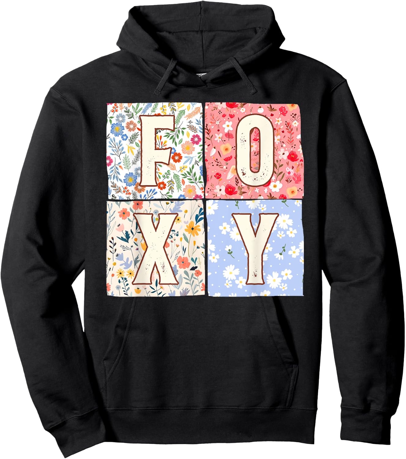 Foxy Grandma Grandmother Mother's Day Boho Floral Flower Hoodie - Hoodie | Black