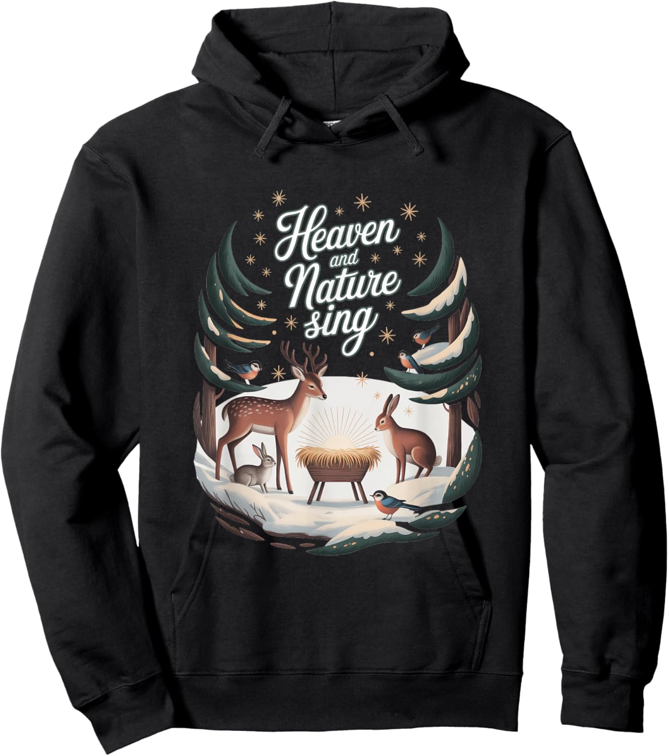 Heaven and Nature Sing :Stars and Animals Christmas Nativity Hoodie - Hoodie | Black