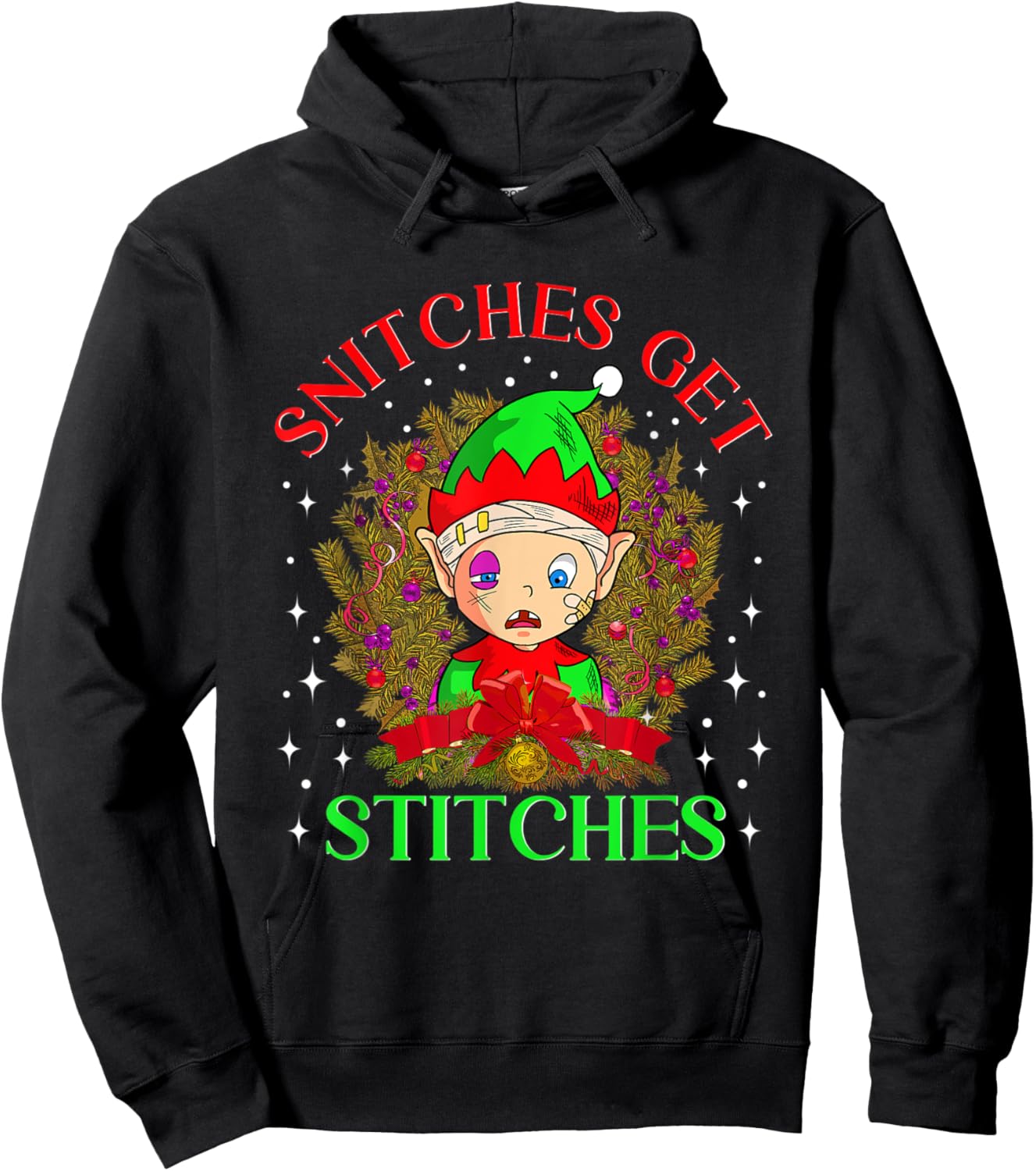 Stiches Get Licks Funny Elf Christmas Hoodie - Hoodie | Black