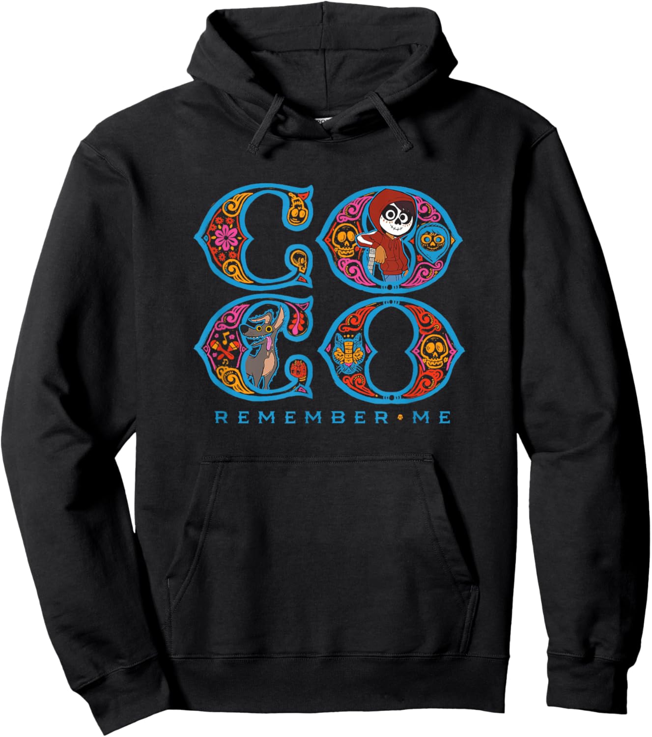 Disney Pixar Coco Miguel Dante Remember Me Chest Text Logo Hoodie - Hoodie | Black