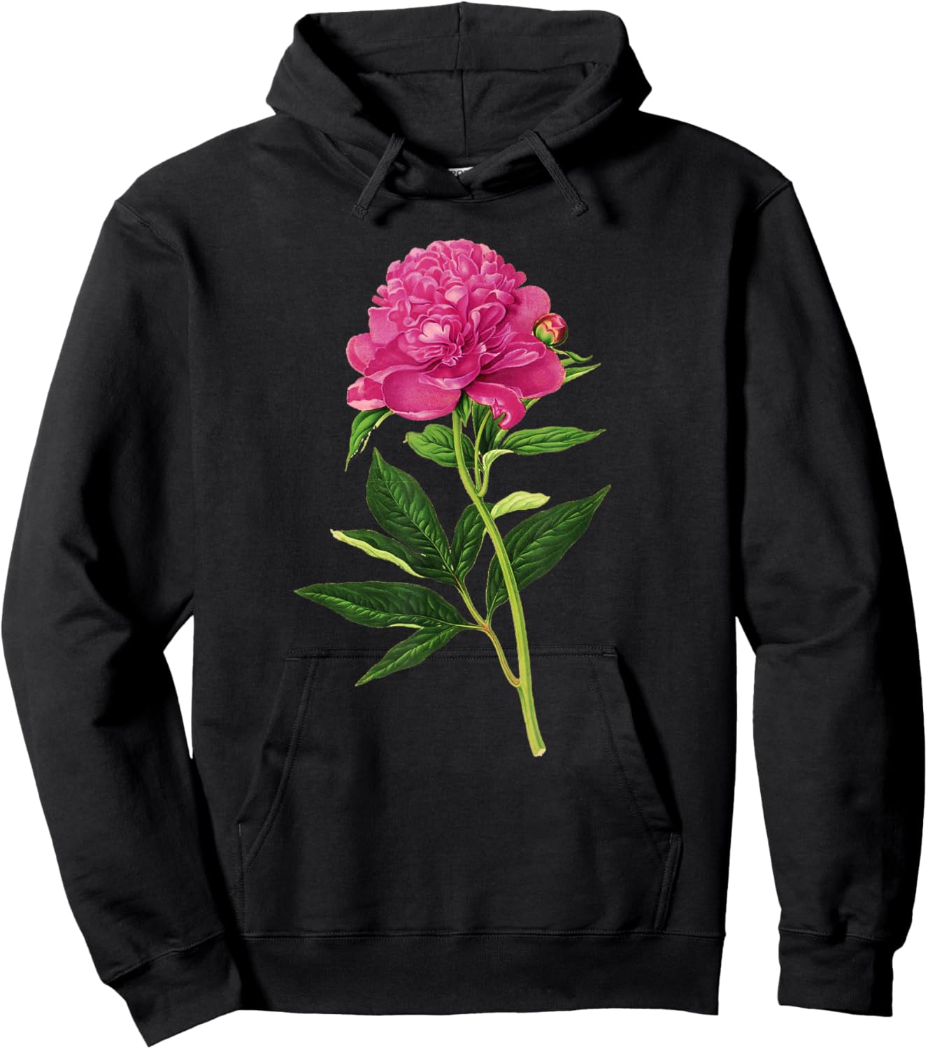 Vintage Botanical Print, Fuchsia Pink Peony Hoodie - Hoodie | Black